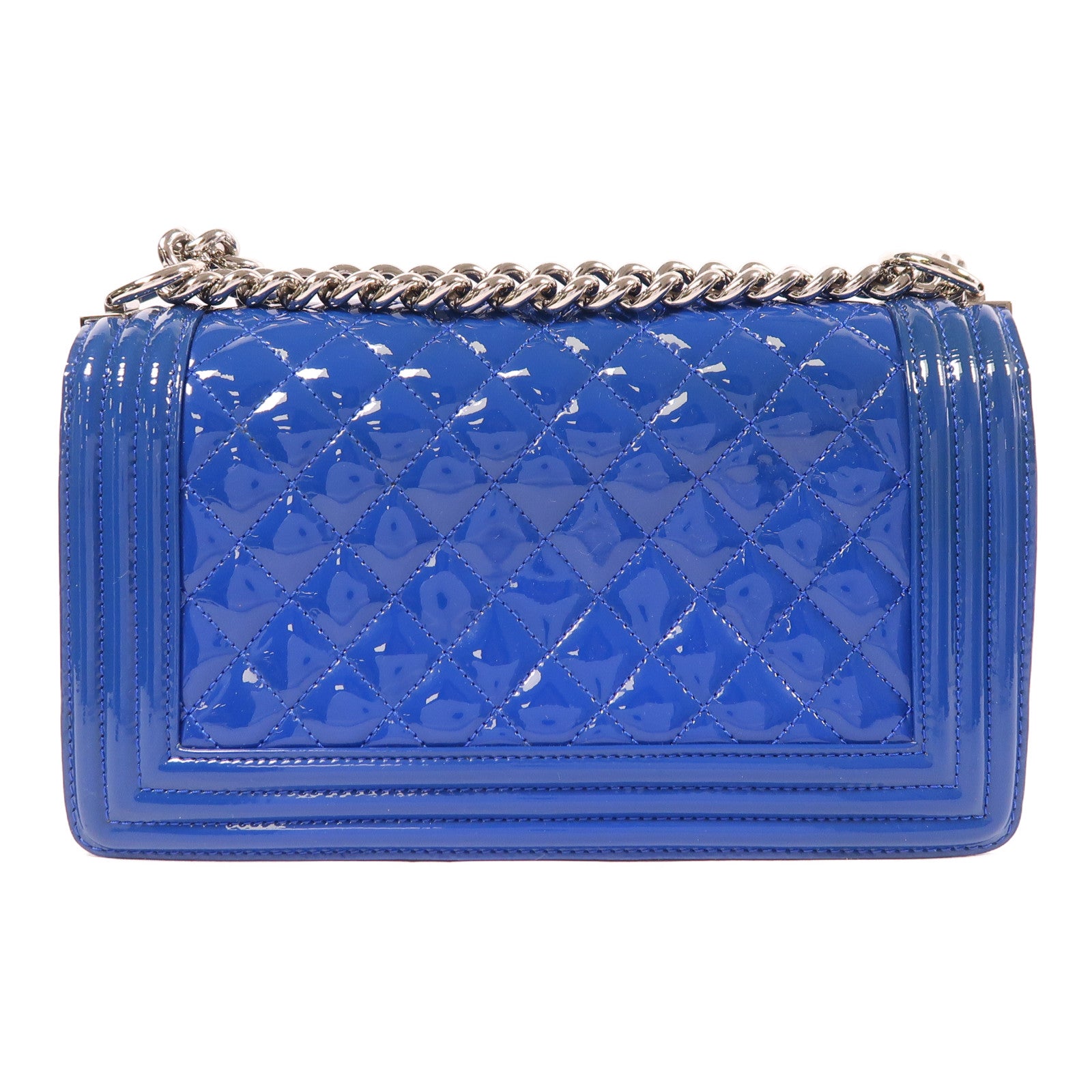 CHANEL CC SHW Boy 25 Chain Shoulder Bag Patent Leather Blue