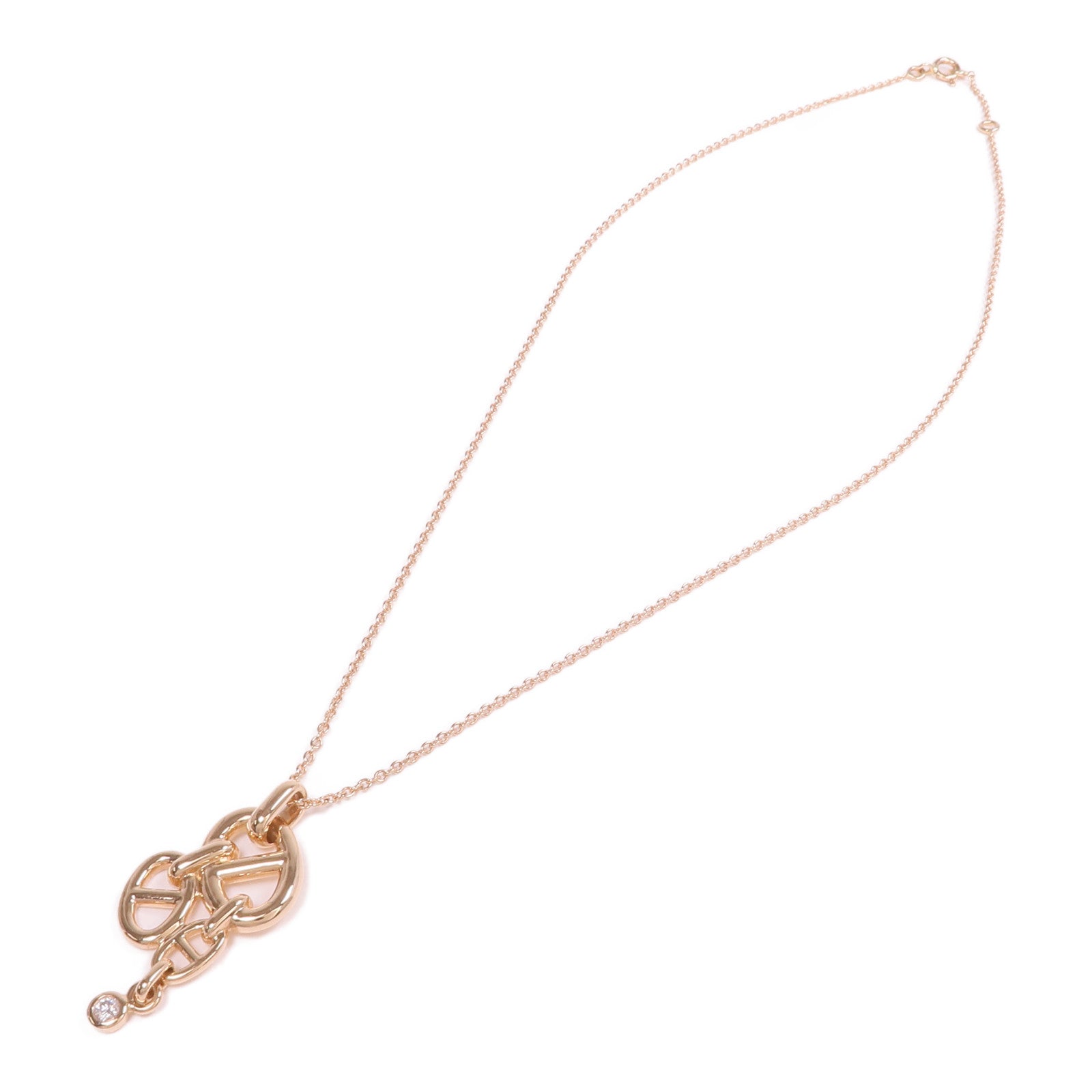 HERMES 18K玫瑰金Chaine d'ancre Enchainee Pendant MM鑽石項鍊