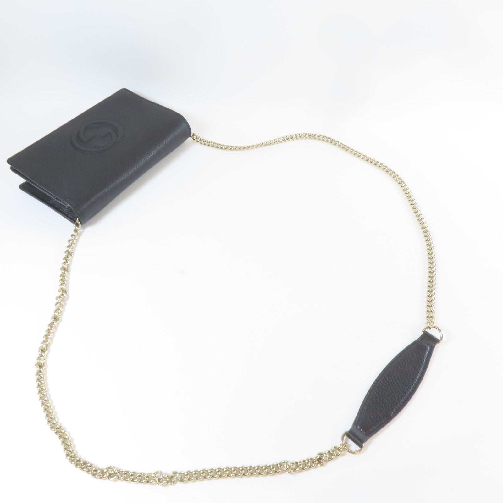 GUCCI 牛皮皮革Wallet Shoulder Bag金扣鏈帶肩背袋黑色