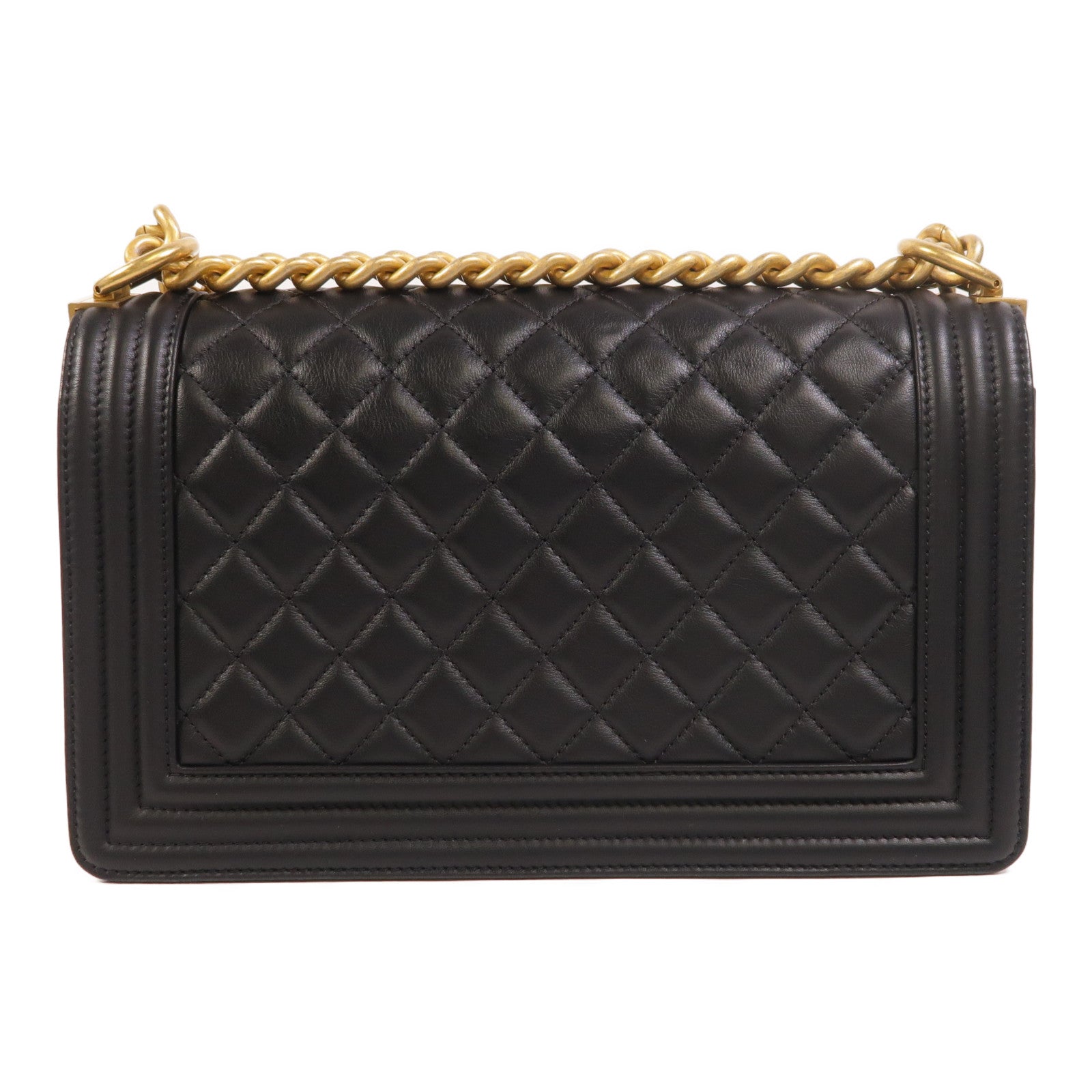 CHANEL 羊皮皮革Boy 25金扣鏈帶肩背袋