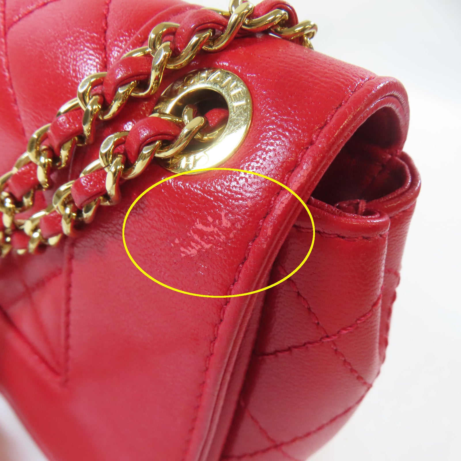CHANEL 【激減優惠】菱格牛皮皮革Chain Shoulder金扣肩背袋紅色