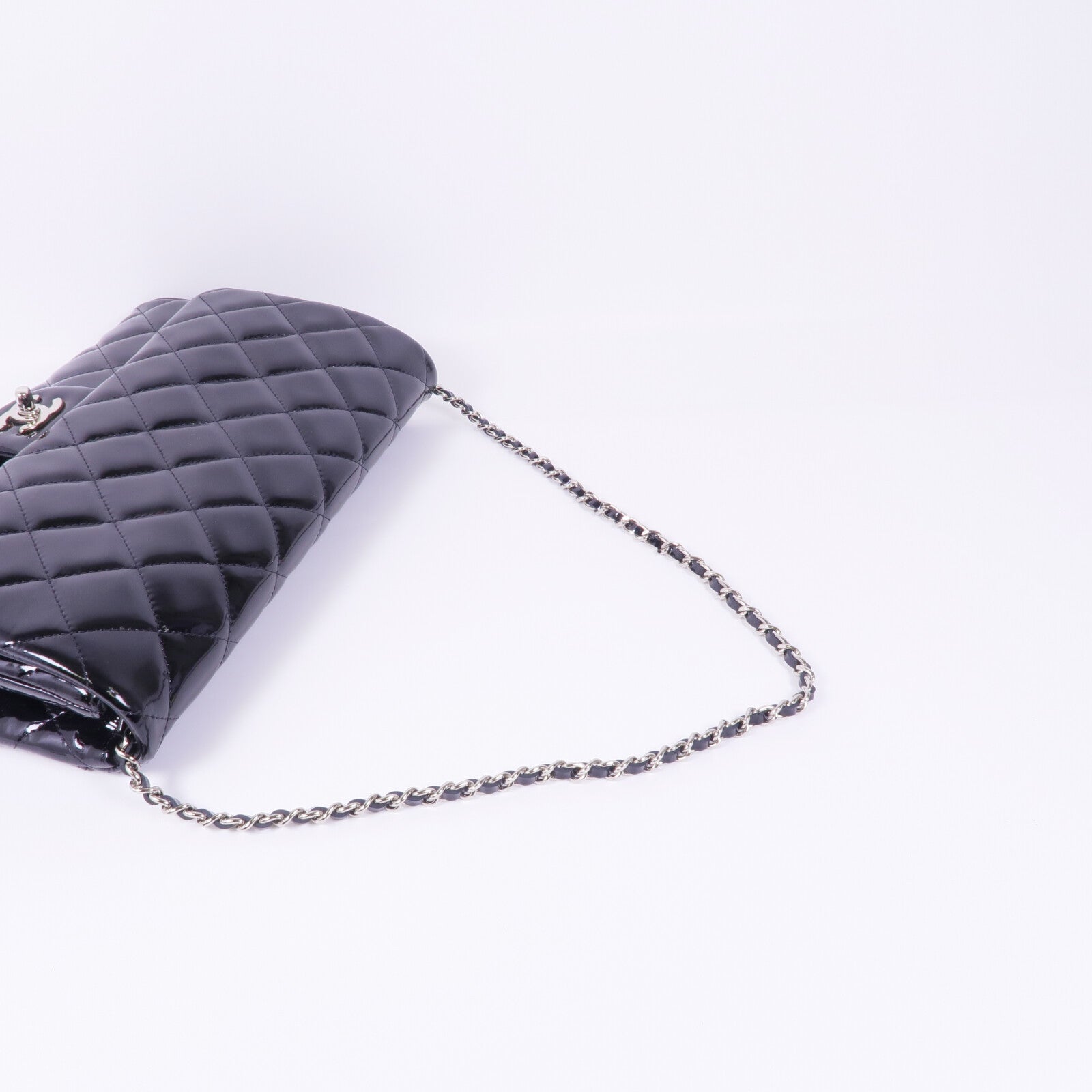 CHANEL 漆皮皮革Chain Shoulder Bag銀扣鏈帶肩背袋