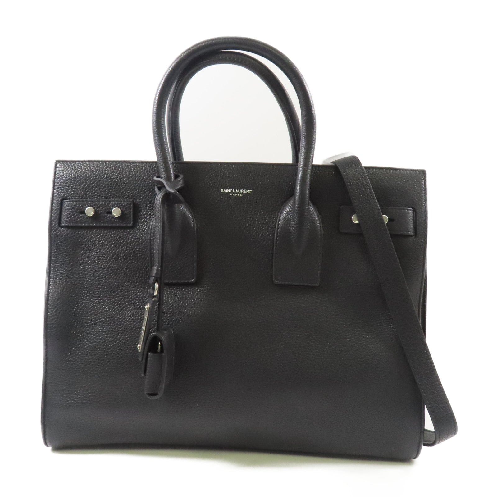 SAINT LAURENT 牛皮皮革Sac De Jour銀扣手挽肩背兩用袋