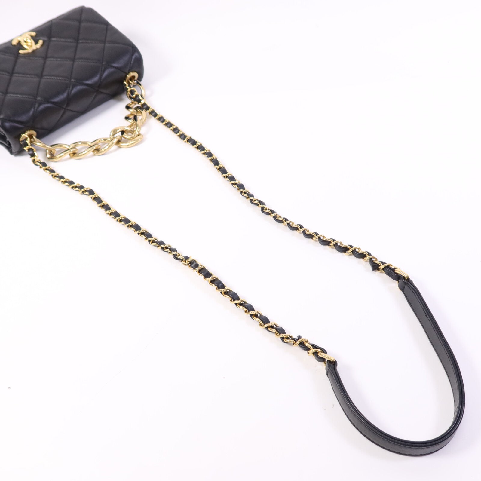 CHANEL 羊皮皮革Chain Shoulder Bag金扣鏈帶手挽肩背兩用袋