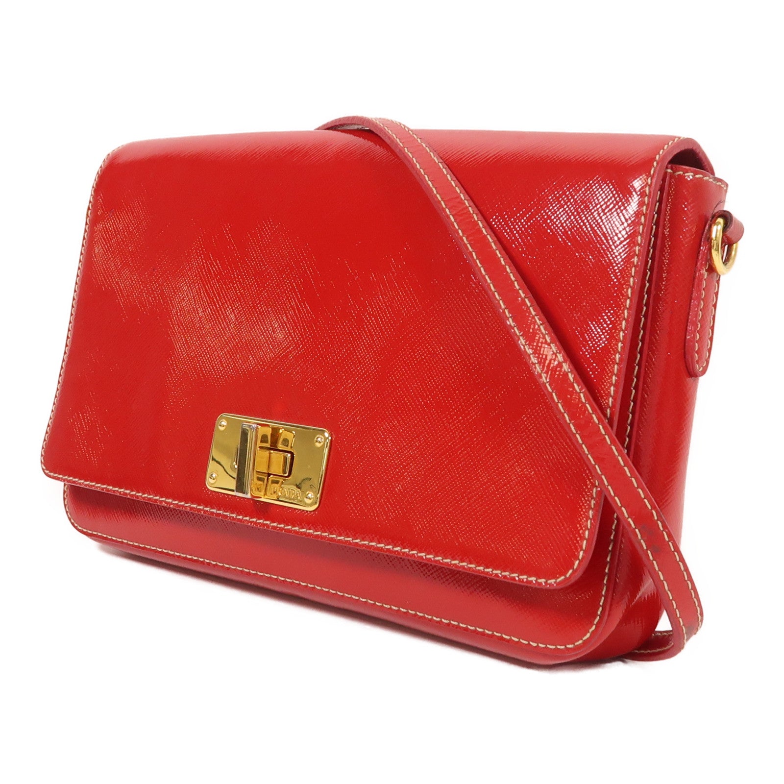 PRADA Saffiano Vernice Shoulder Bag金扣肩背袋
