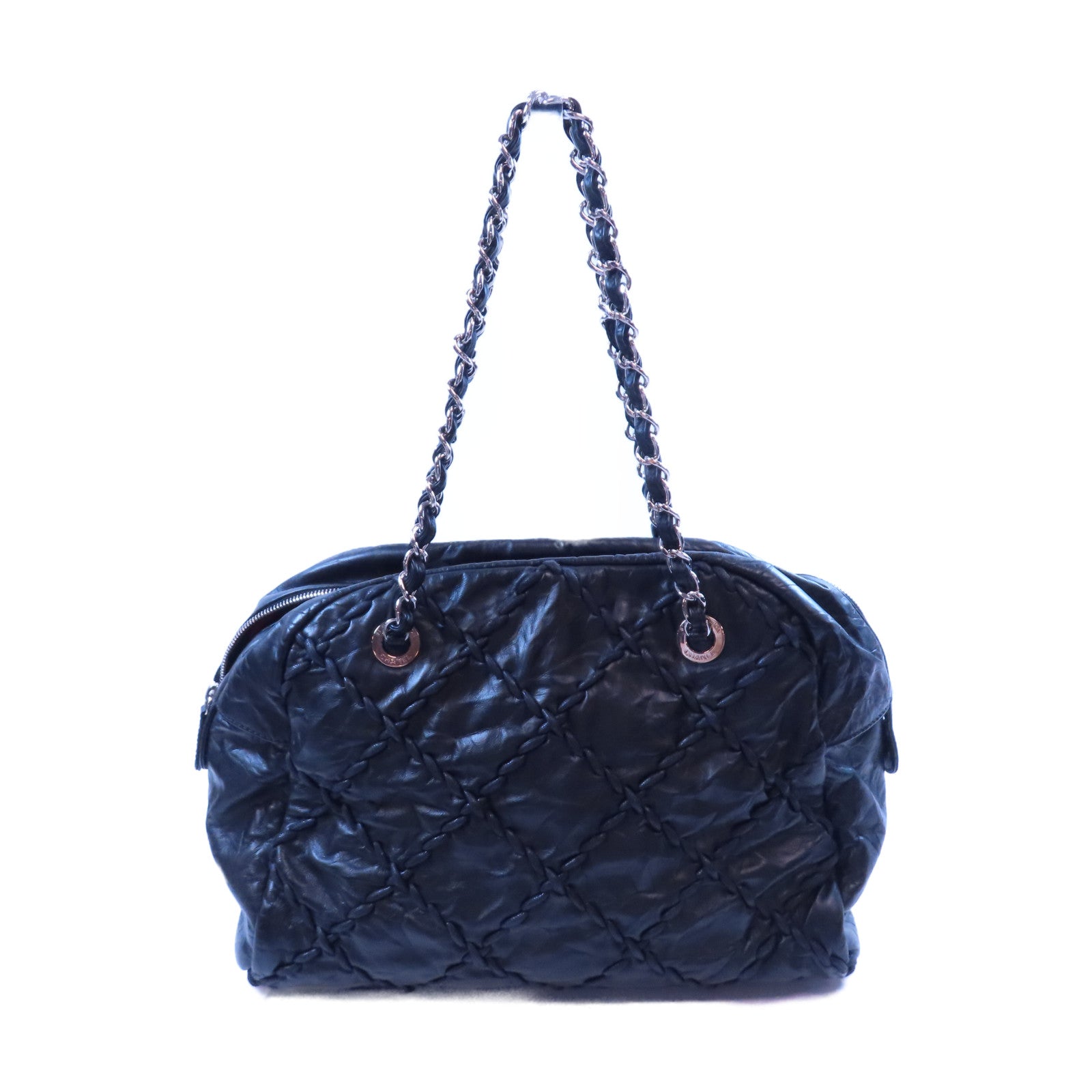 CHANEL 牛皮皮革Shoulder Bag金扣鏈帶肩背袋黑色