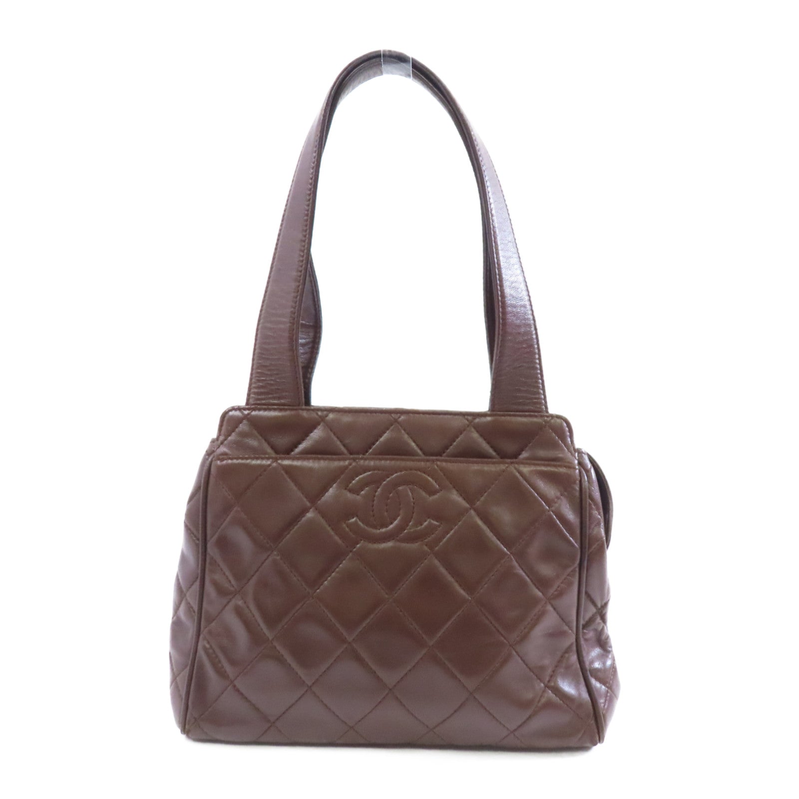CHANEL 菱格羊皮皮革Vintage Handbag金扣手挽袋啡色
