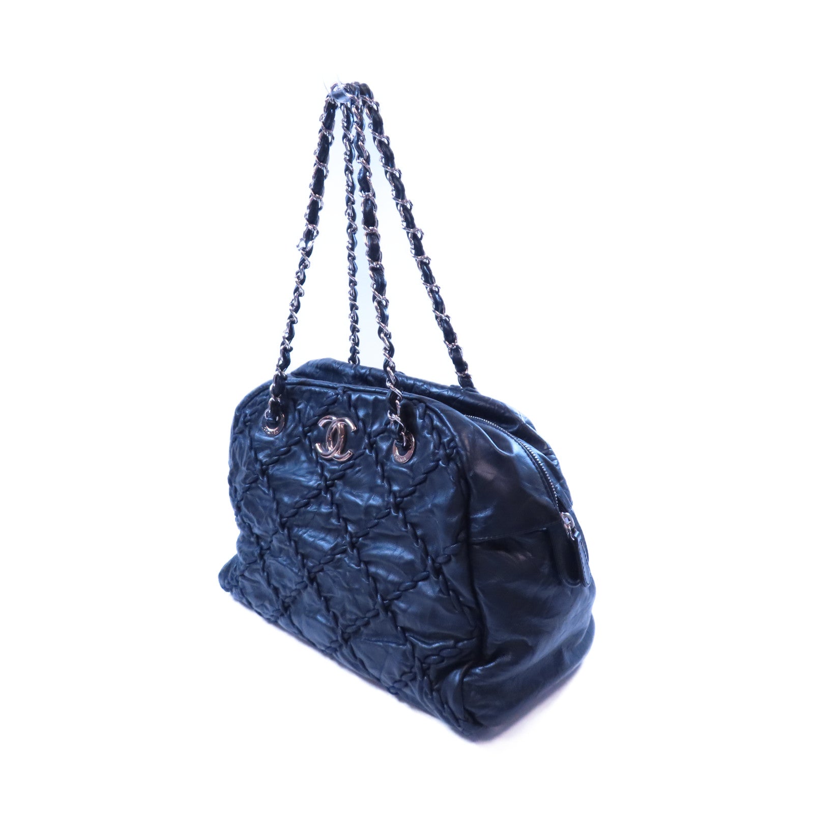CHANEL 牛皮皮革Shoulder Bag金扣鏈帶肩背袋黑色