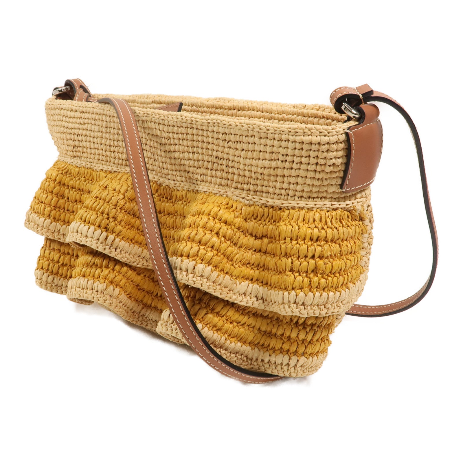 LOEWE Raffia/牛皮皮革Paula's Ibiza Ruffle Pochette肩背袋