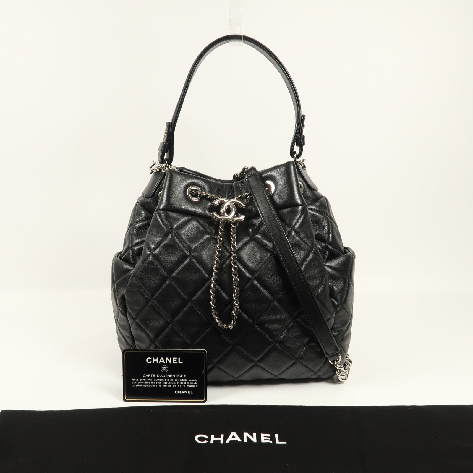 CHANEL 牛皮皮革Shoulder Bag銀扣鏈帶手挽肩背兩用袋