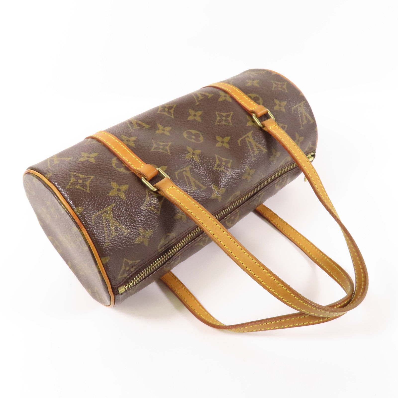 LOUIS VUITTON Monogram Papillon PM金扣手挽袋棕色