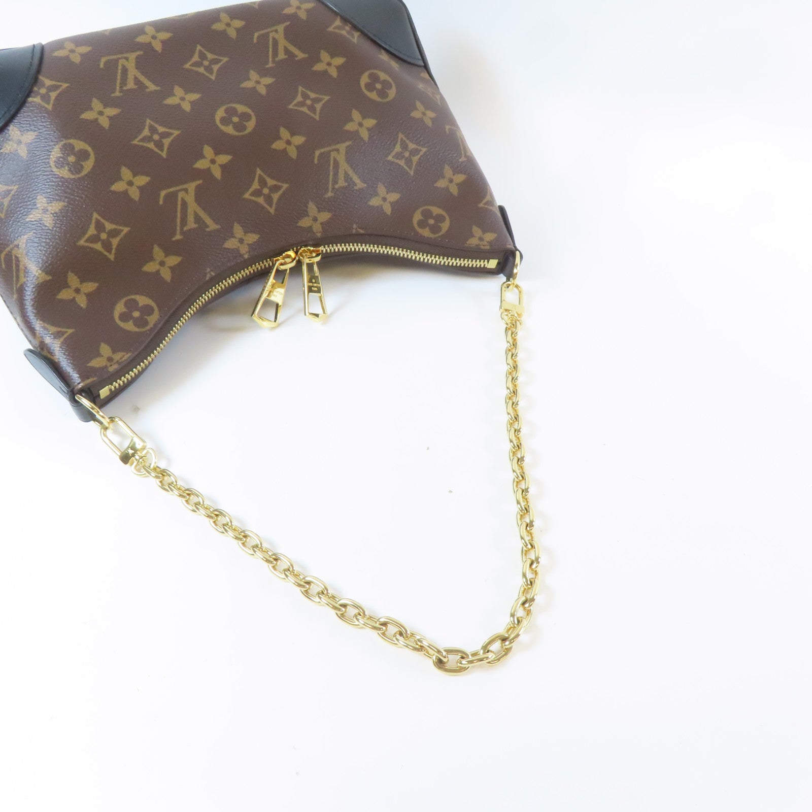 LOUIS VUITTON Monogram Macassar Boulogne金扣鏈帶肩背袋啡色