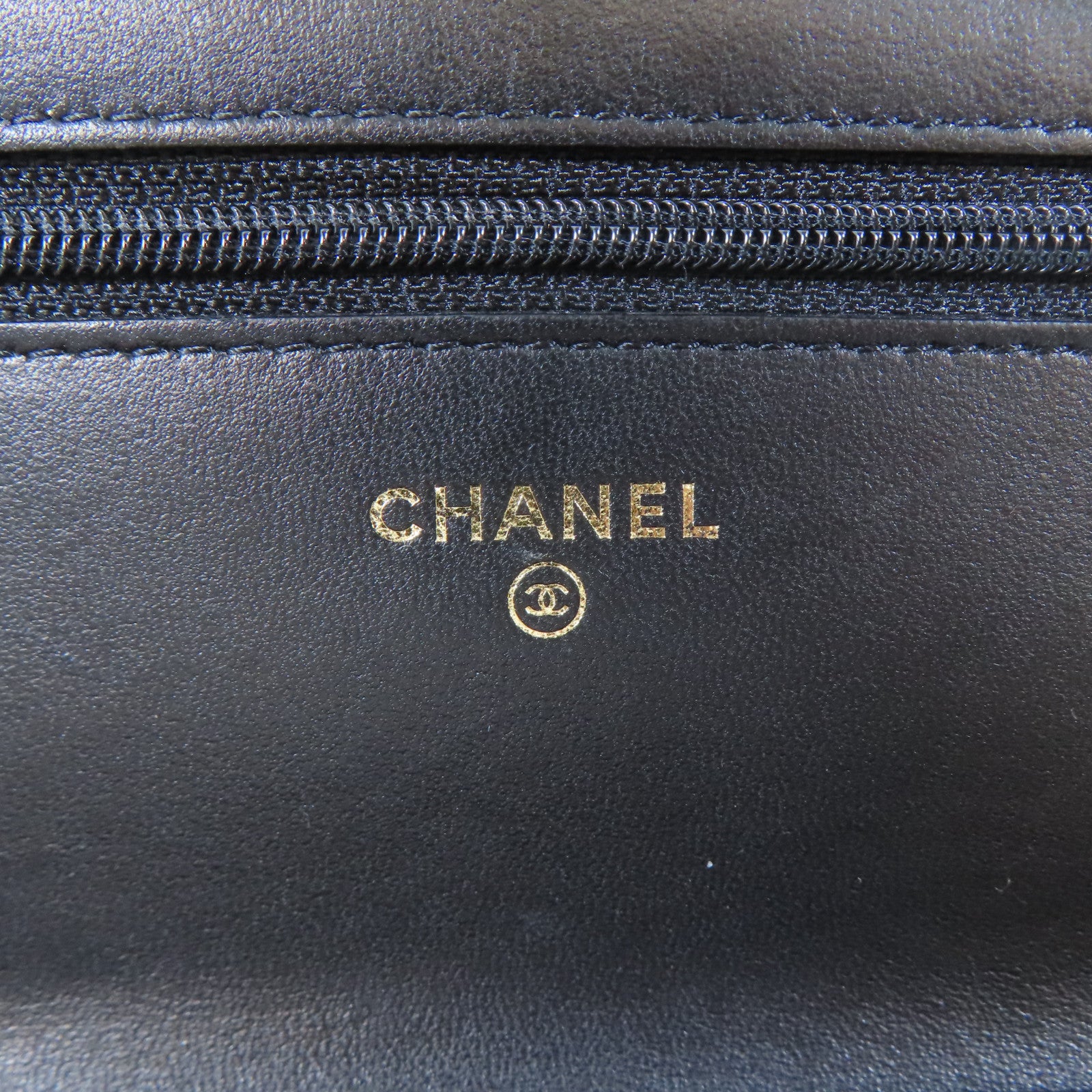 CHANEL 菱格牛皮皮革Wallet On Chain金扣鏈帶肩背袋黑色