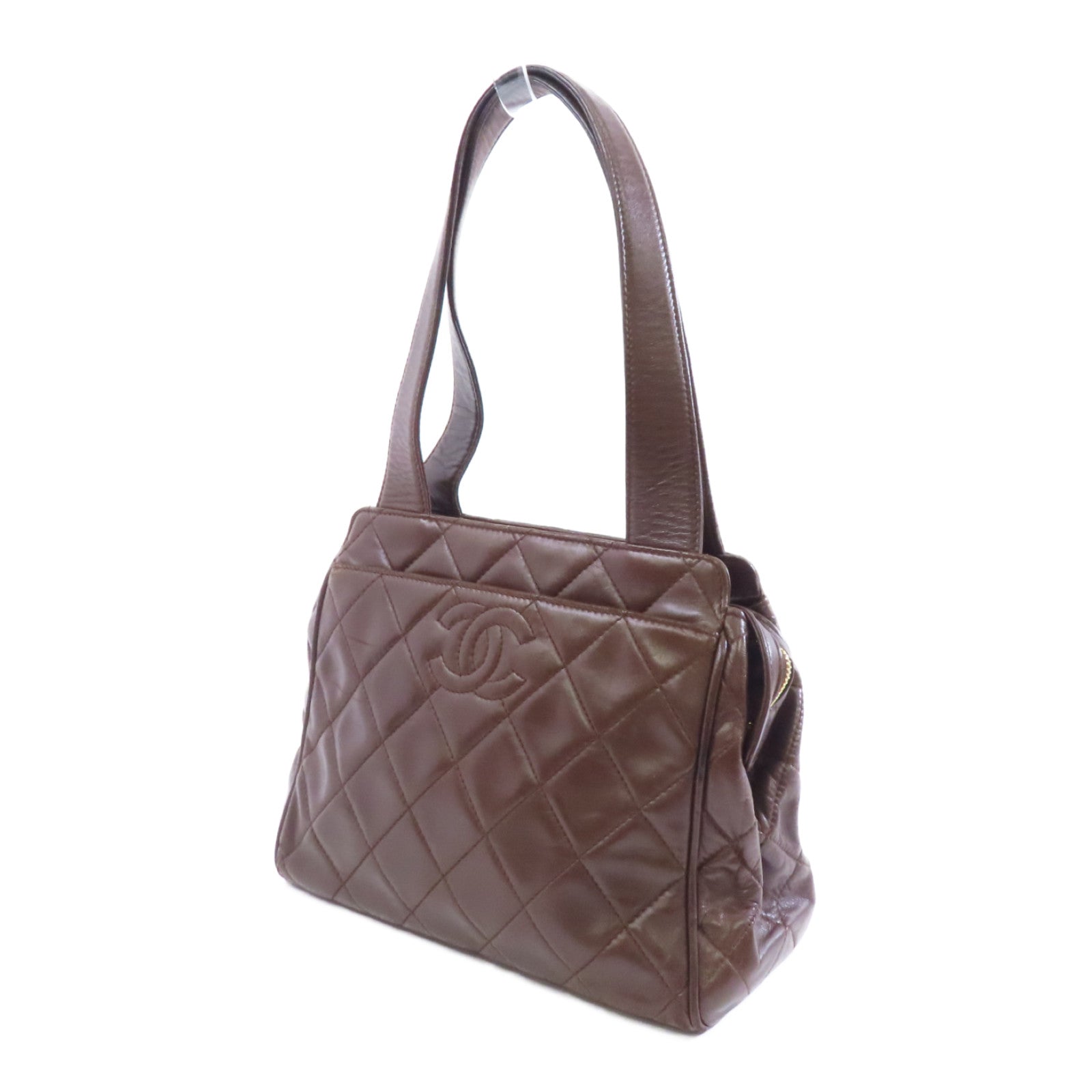 CHANEL 菱格羊皮皮革Vintage Handbag金扣手挽袋啡色