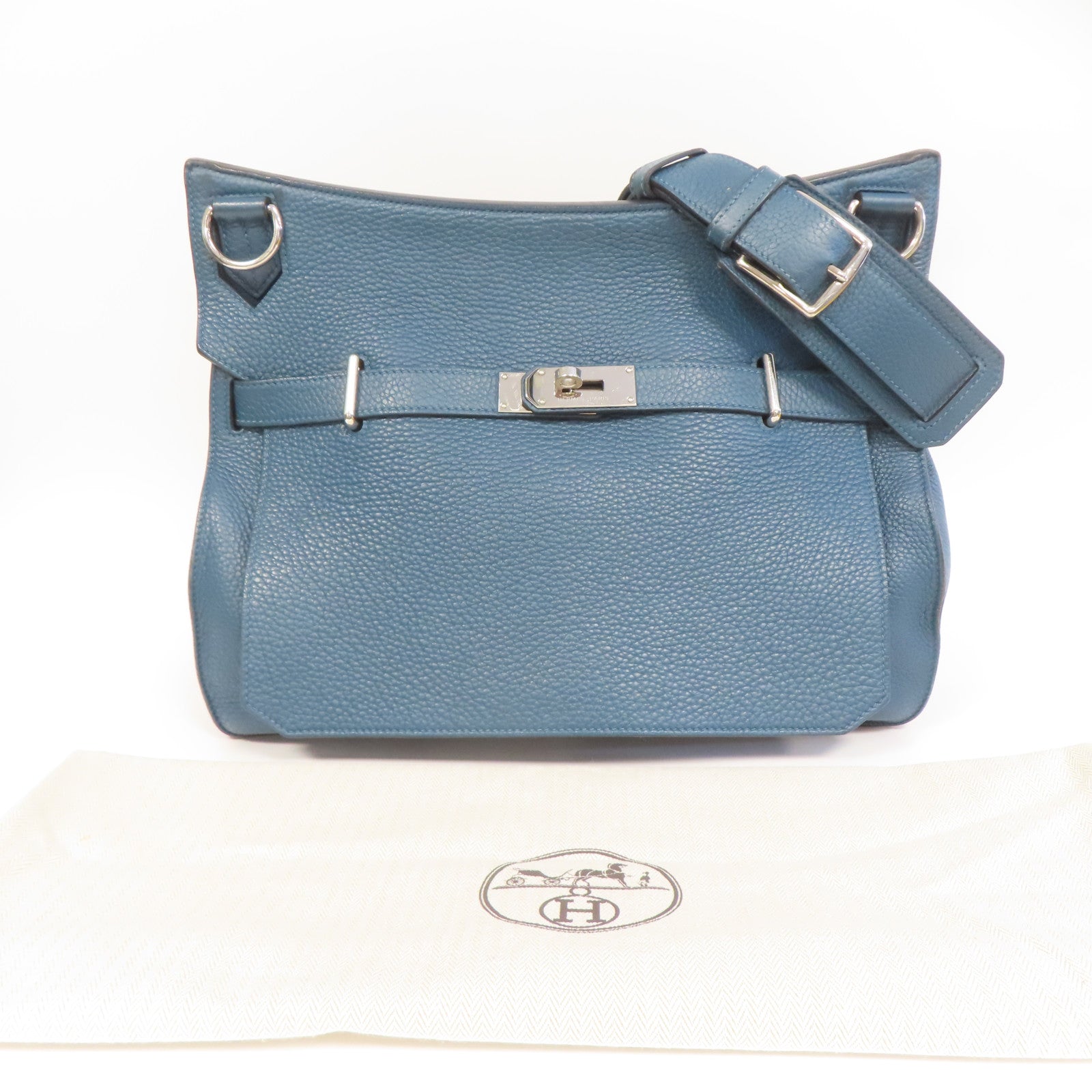 HERMES 【激減優惠】Clemence皮革Jypsiere 34銀扣肩背袋鴨子藍色