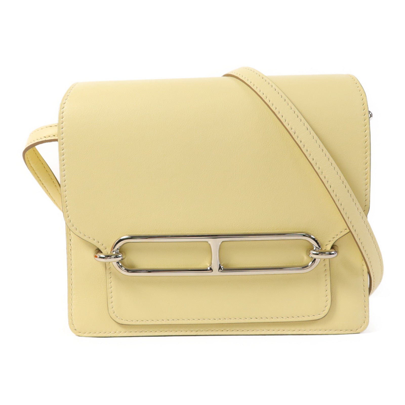 HERMES Swift皮革Roulis Mini銀扣肩背袋Jaune Milton