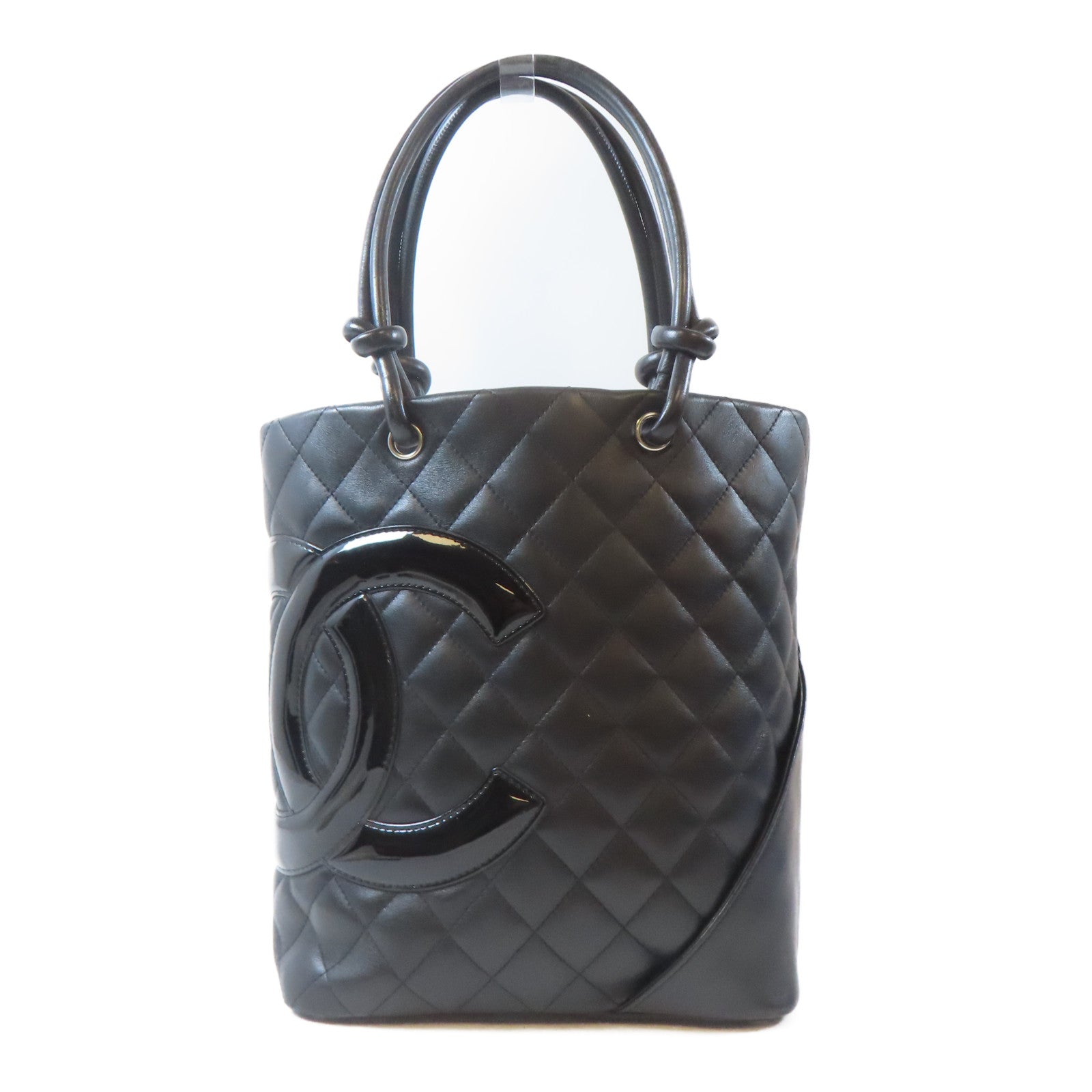 CHANEL 菱格牛皮皮革Cambon Tote銀扣手挽袋黑色