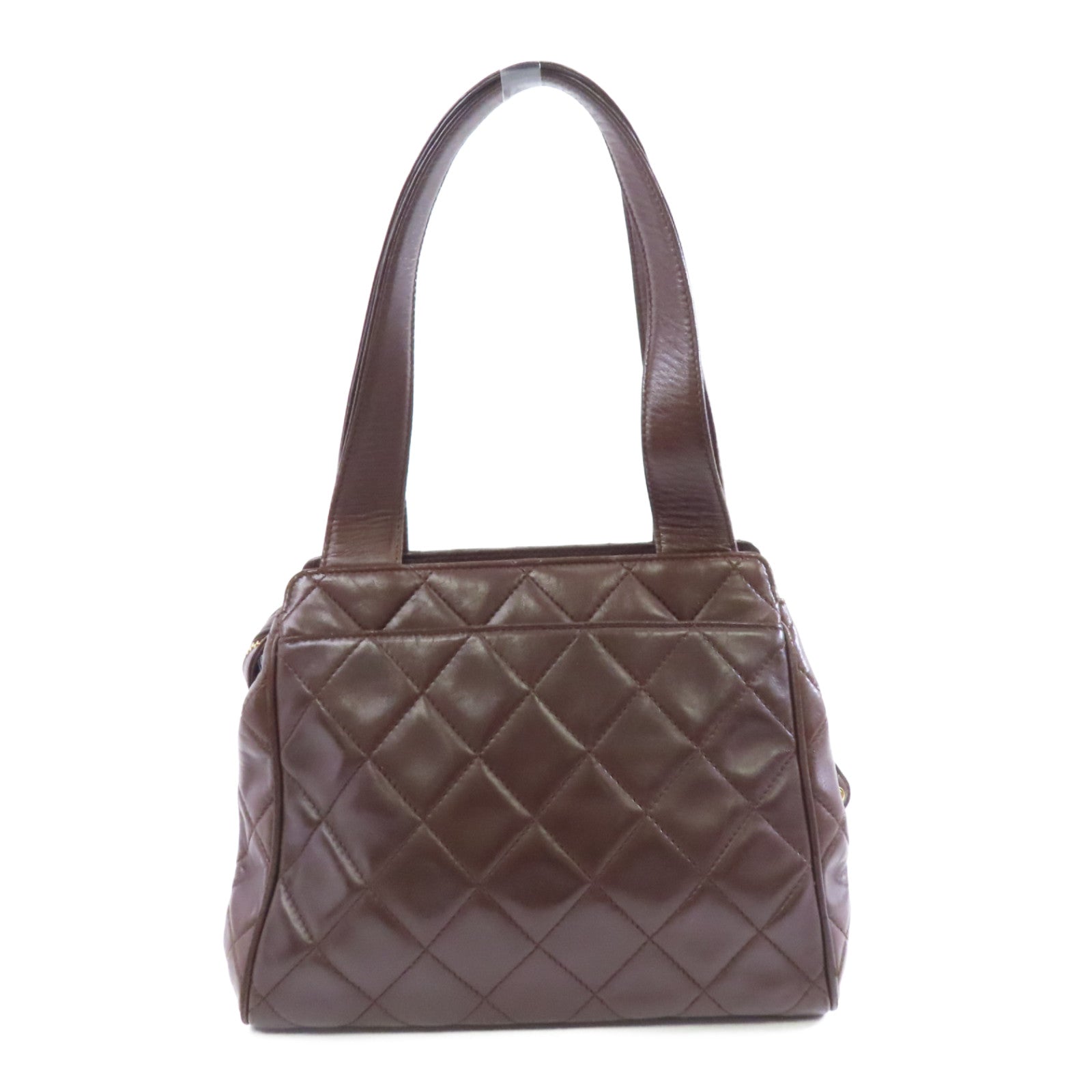 CHANEL 菱格羊皮皮革Vintage Handbag金扣手挽袋啡色