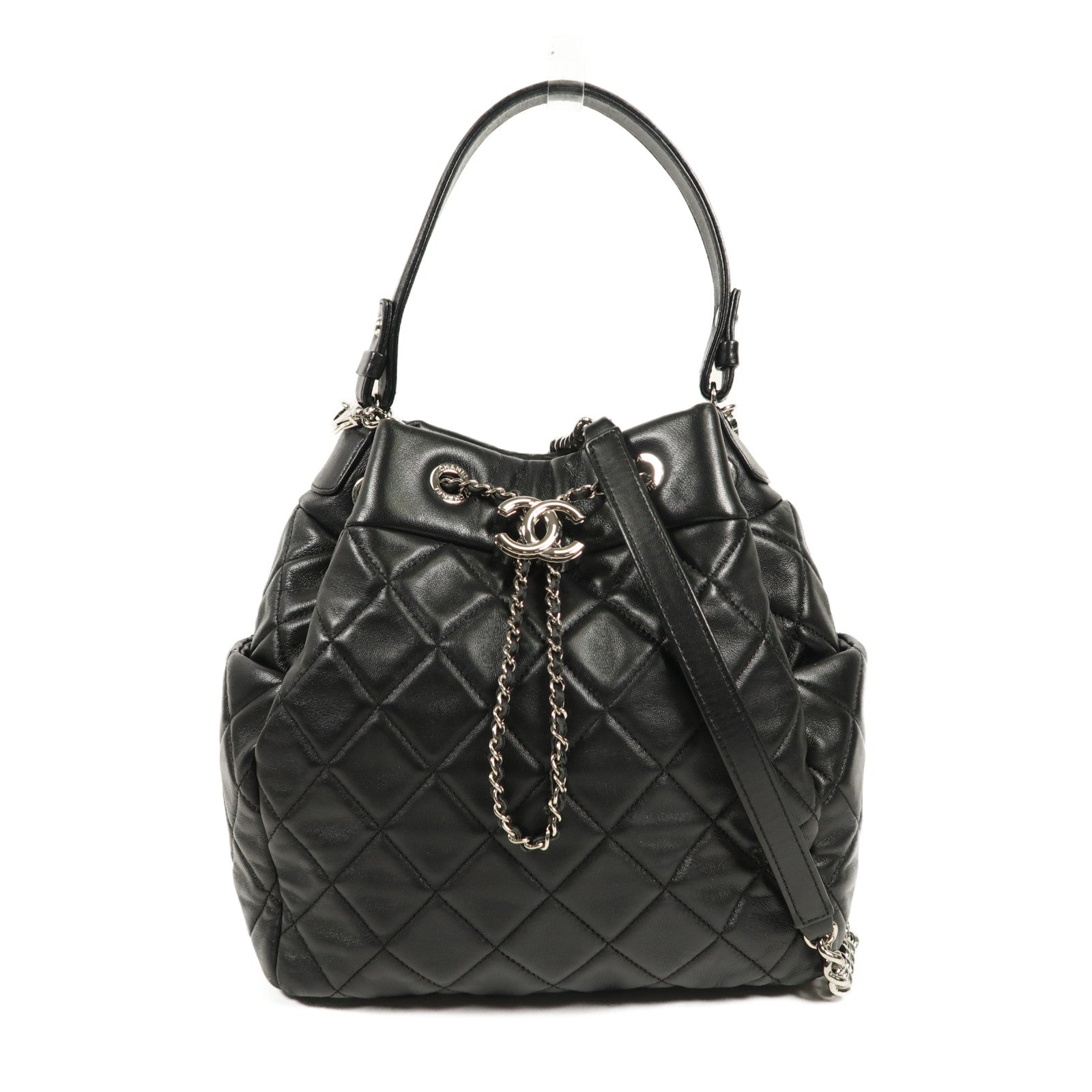 CHANEL 牛皮皮革Shoulder Bag銀扣鏈帶手挽肩背兩用袋