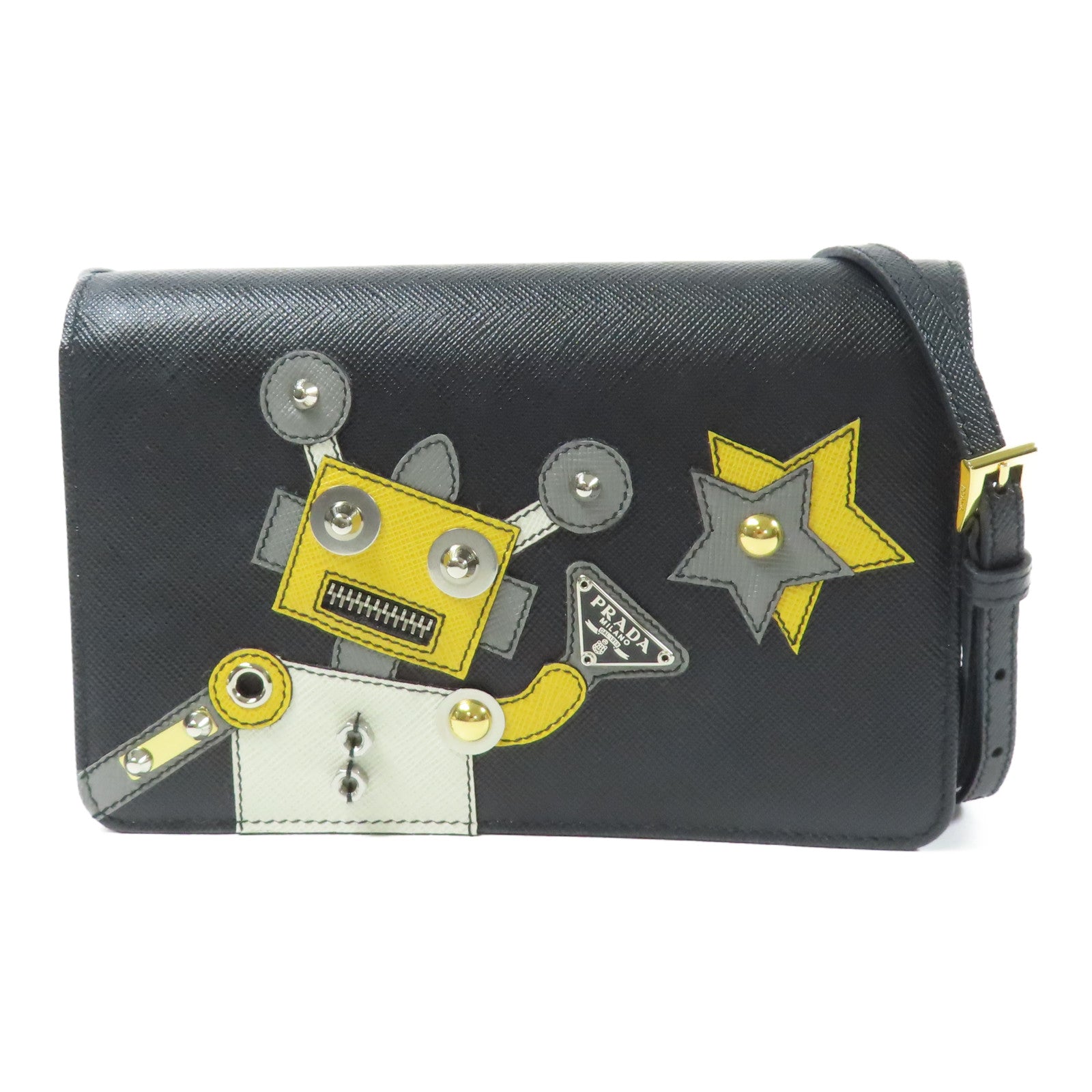 PRADA 牛皮皮革Robot Wallet Bag金扣肩背袋