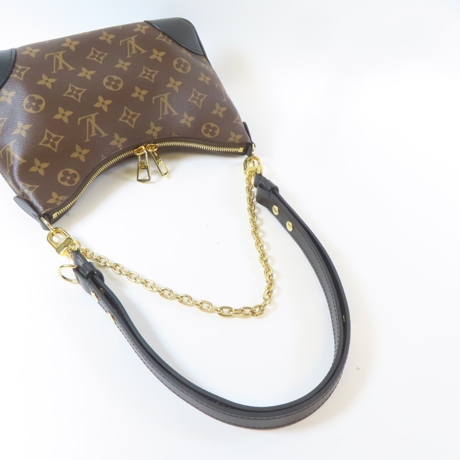LOUIS VUITTON Monogram Macassar Boulogne金扣鏈帶肩背袋啡色