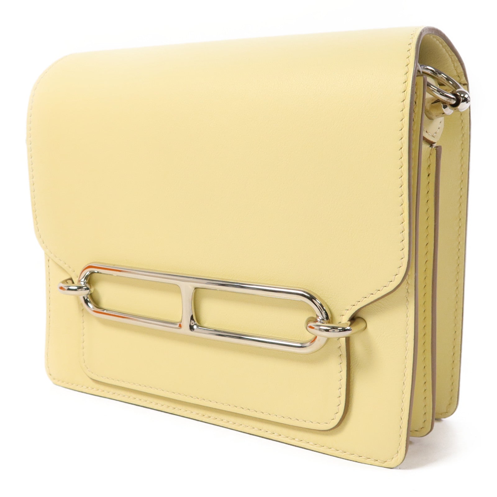 HERMES Swift皮革Roulis Mini銀扣肩背袋Jaune Milton