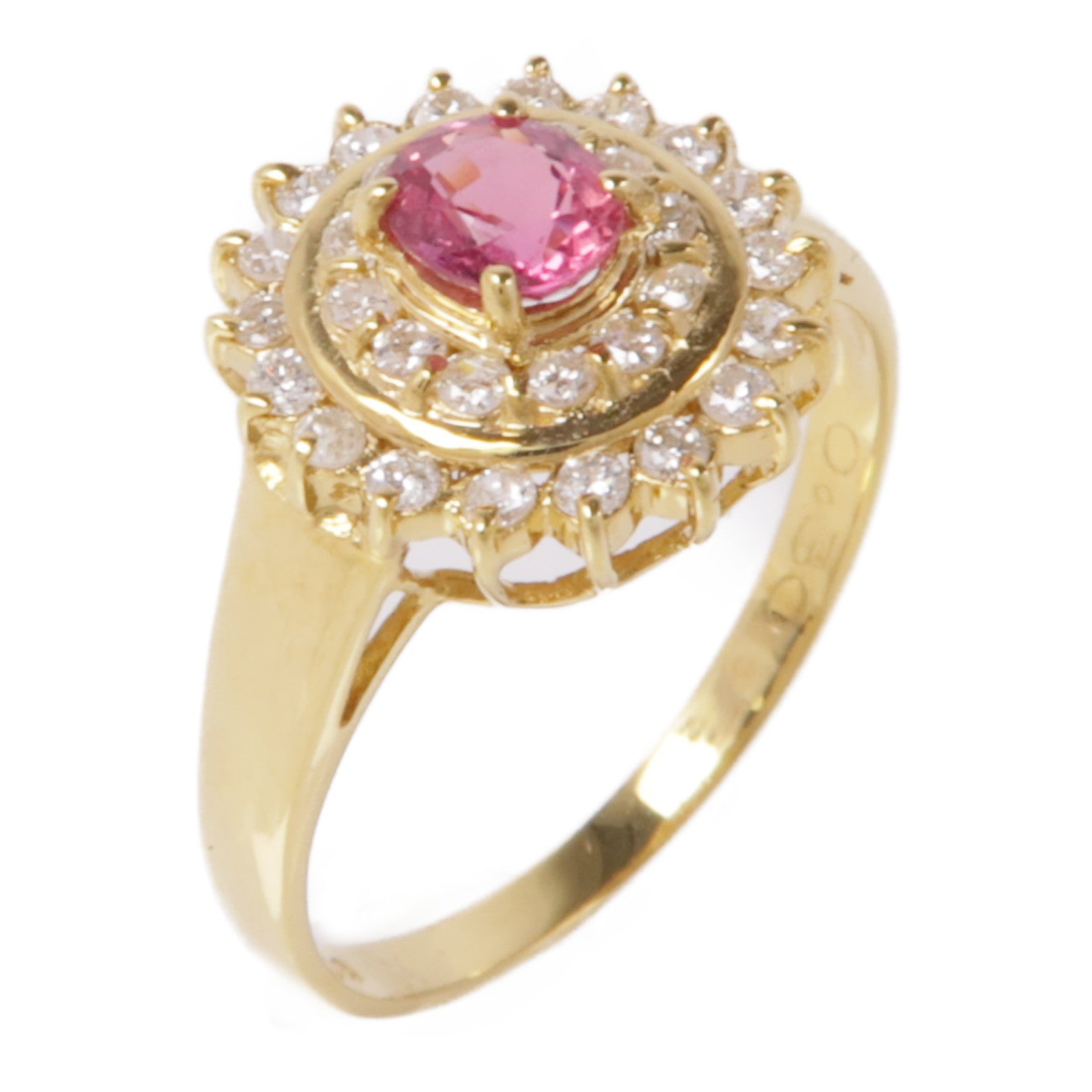 JEWELRY 18K黃金Pink Sapphire/Diamond Ring粉紅色藍寶石/鑽石戒指US#4.75