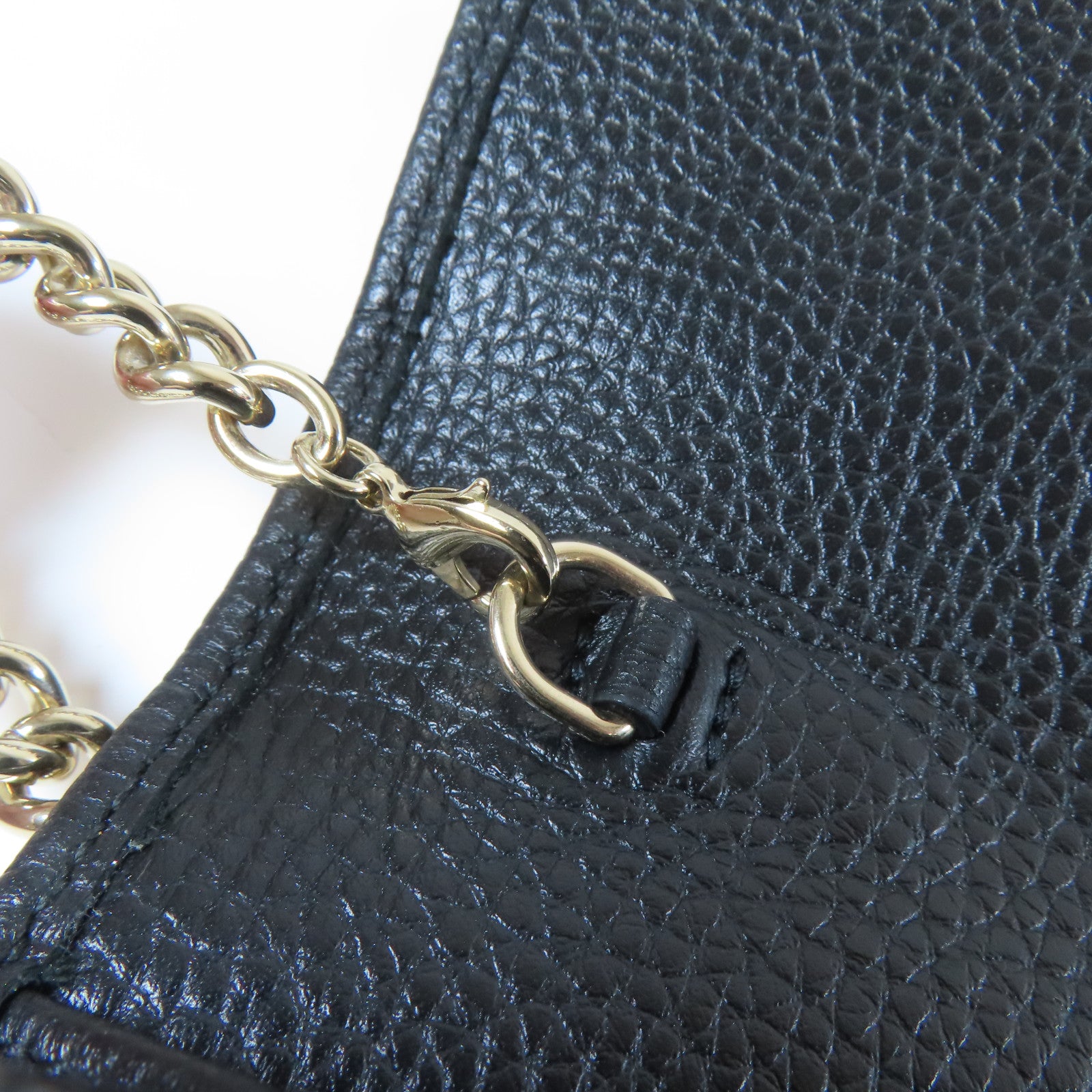GUCCI 牛皮皮革Wallet Shoulder Bag金扣鏈帶肩背袋黑色