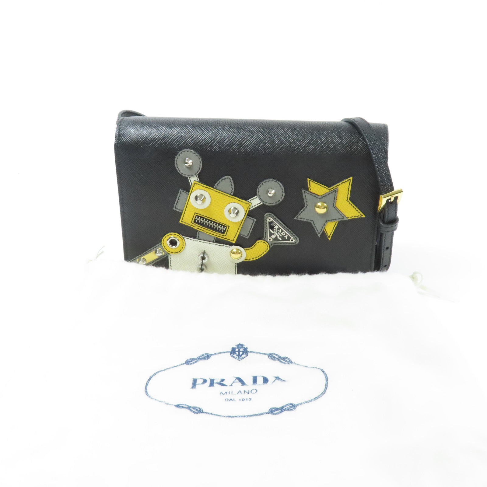 PRADA 牛皮皮革Robot Wallet Bag金扣肩背袋