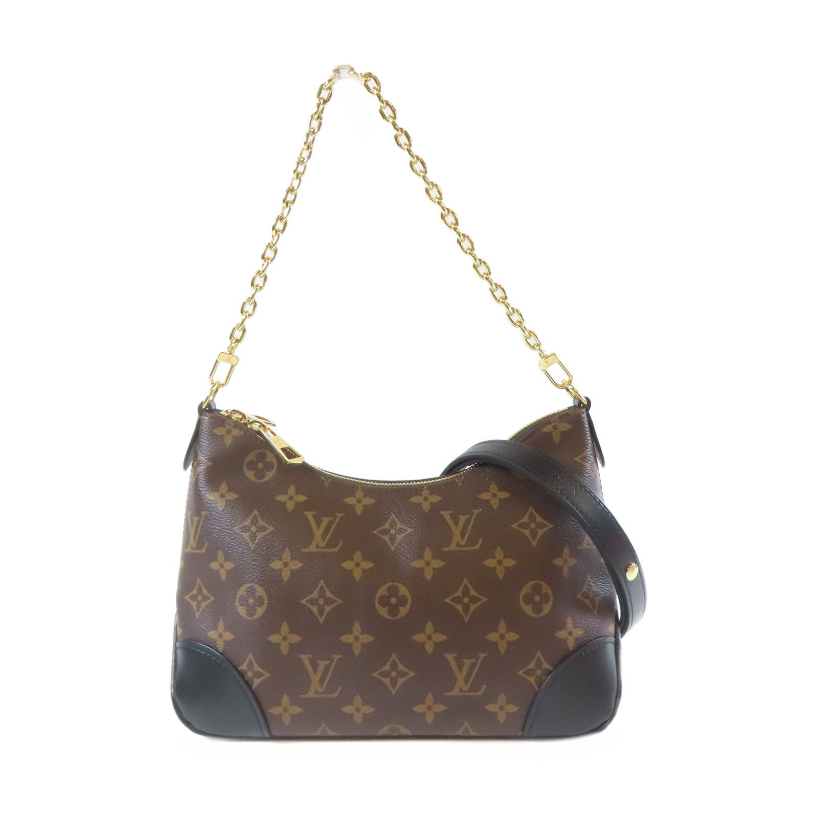 LOUIS VUITTON Monogram Macassar Boulogne金扣鏈帶肩背袋啡色