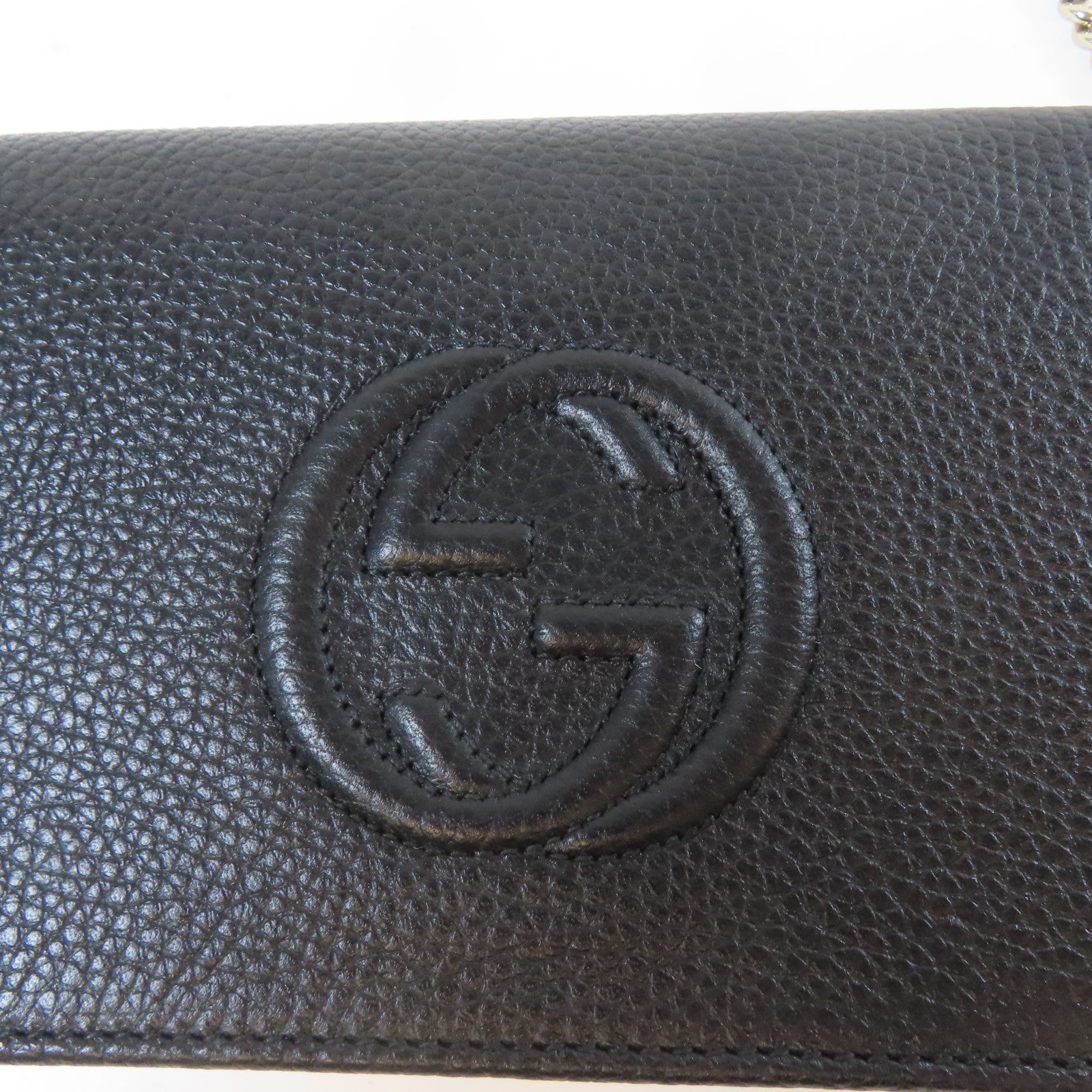 GUCCI 牛皮皮革Wallet Shoulder Bag金扣鏈帶肩背袋黑色
