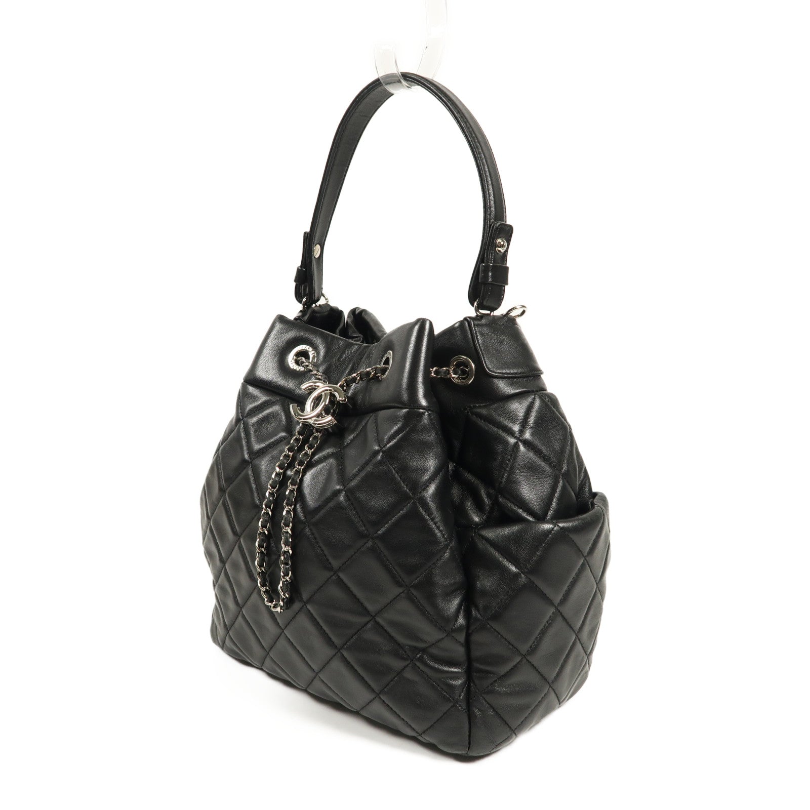 CHANEL 牛皮皮革Shoulder Bag銀扣鏈帶手挽肩背兩用袋