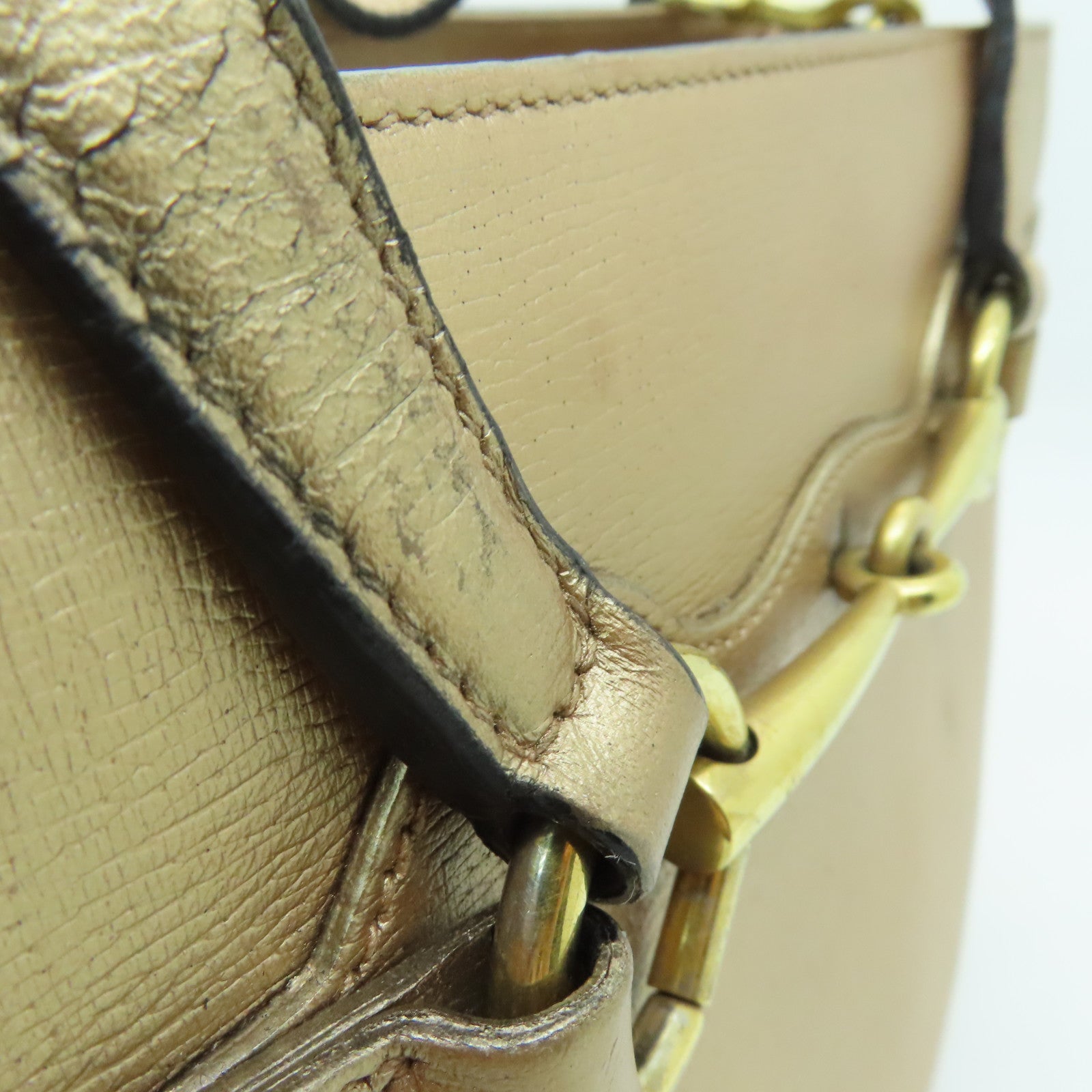 GUCCI 【激減優惠】牛皮皮革Horsebit Handbag金扣手挽肩背兩用袋金色