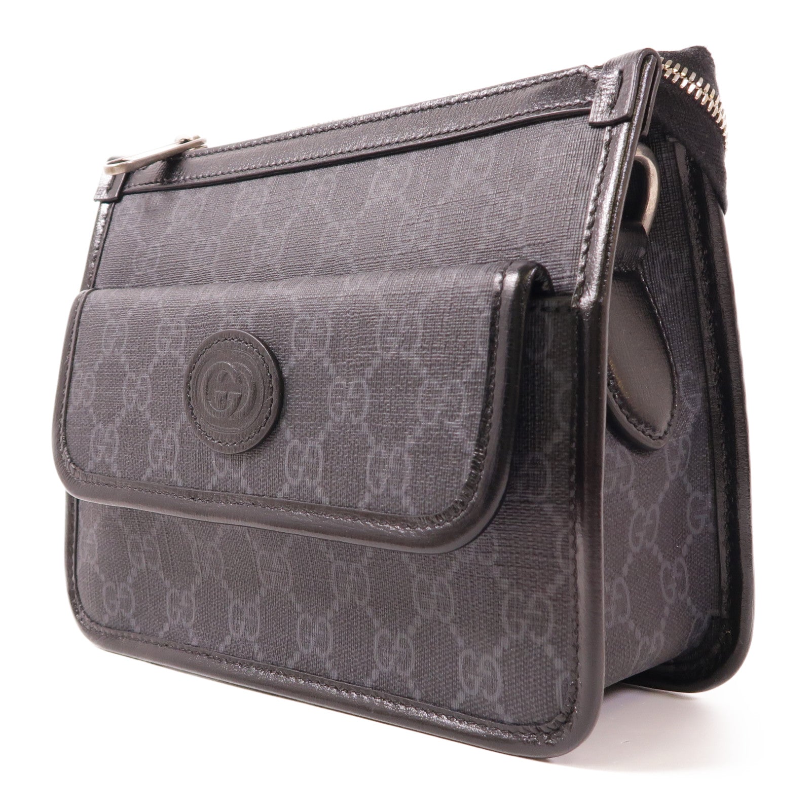 GUCCI 塗層帆布Shoulder Bag銀扣肩背袋