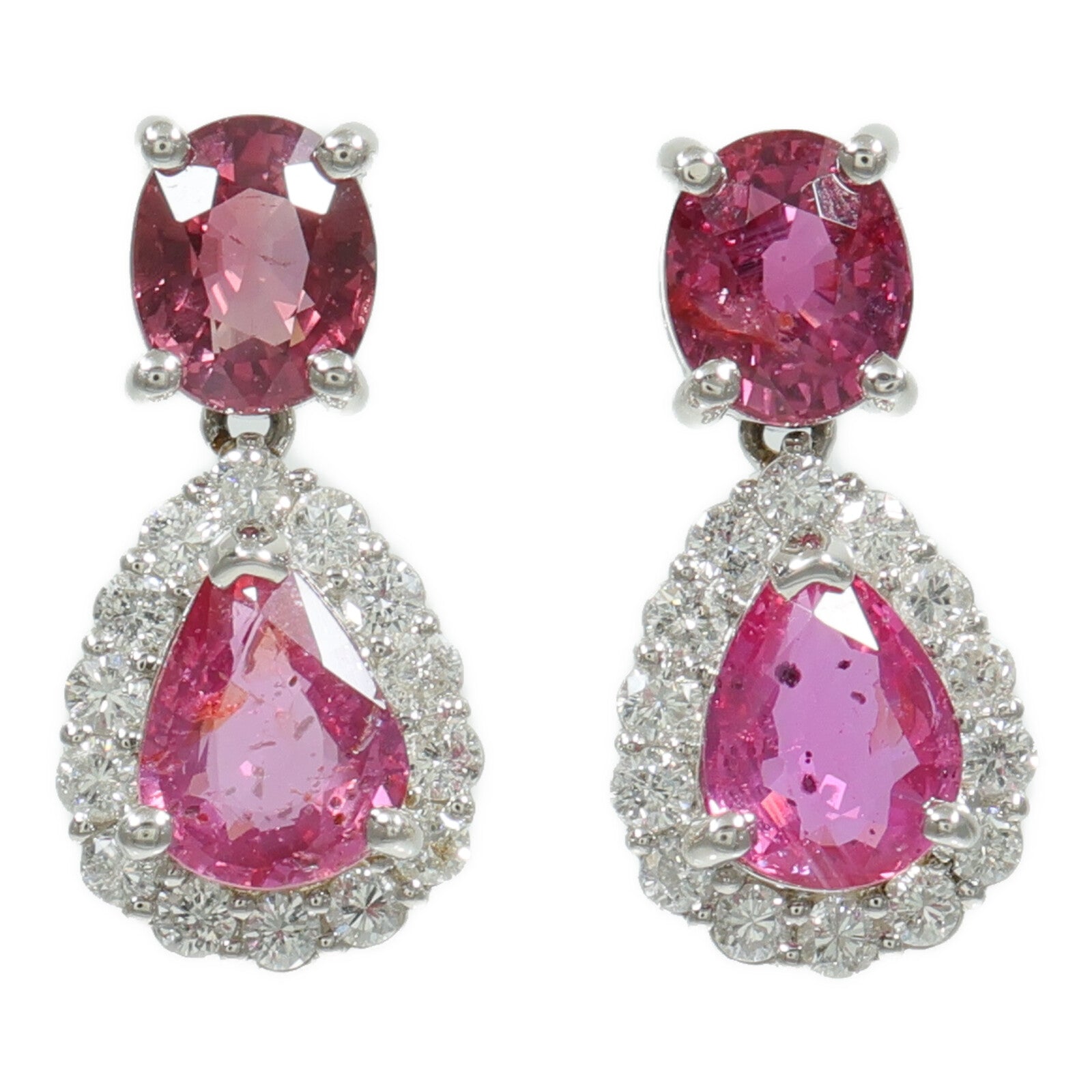 JEWELRY PT900鉑金Ruby Pink Sapphire Diamond Earrings紅寶石/粉紅藍寶石/鑽石耳環