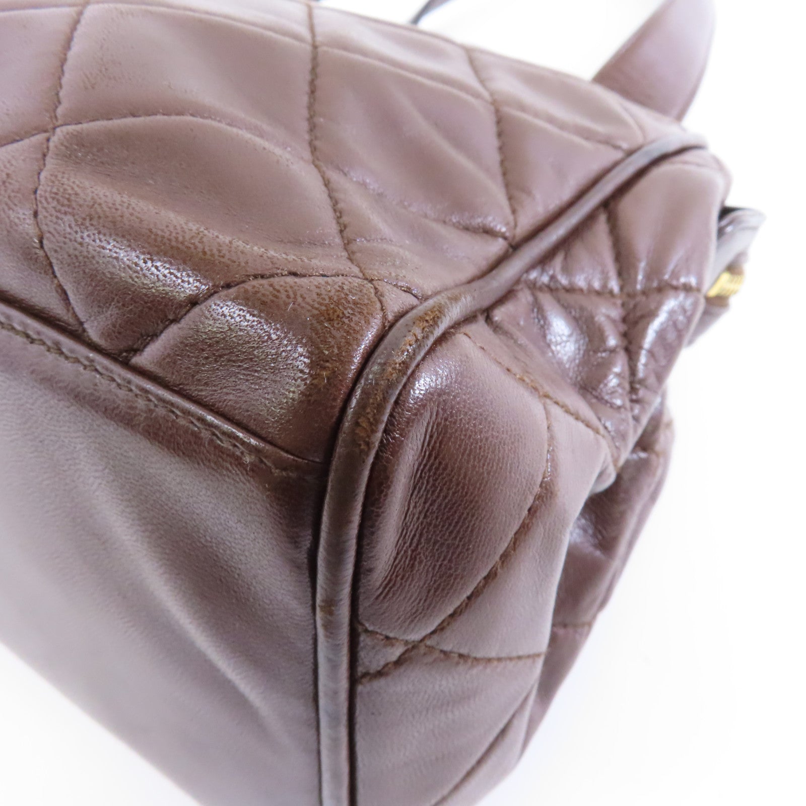 CHANEL 菱格羊皮皮革Vintage Handbag金扣手挽袋啡色