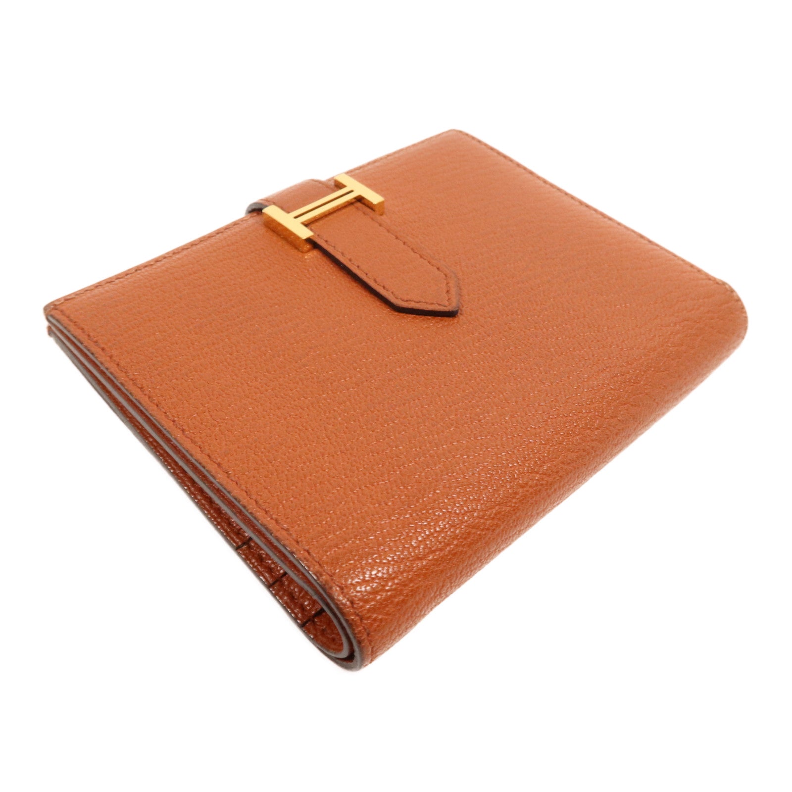 HERMES 【激減優惠】Chevre皮革Bearn Compact Wallet金扣錢包