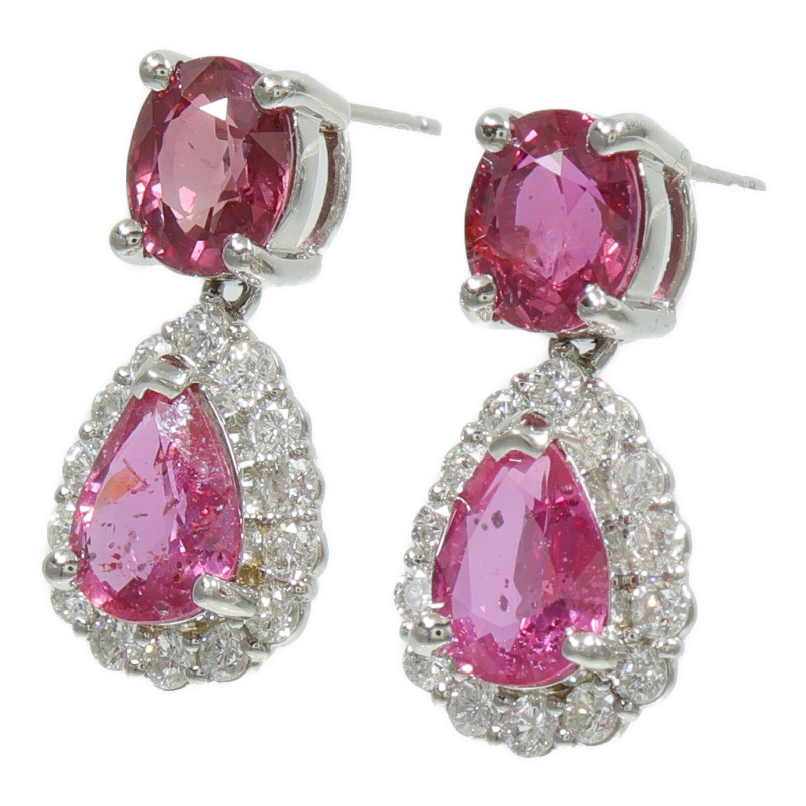 JEWELRY PT900鉑金Ruby Pink Sapphire Diamond Earrings紅寶石/粉紅藍寶石/鑽石耳環