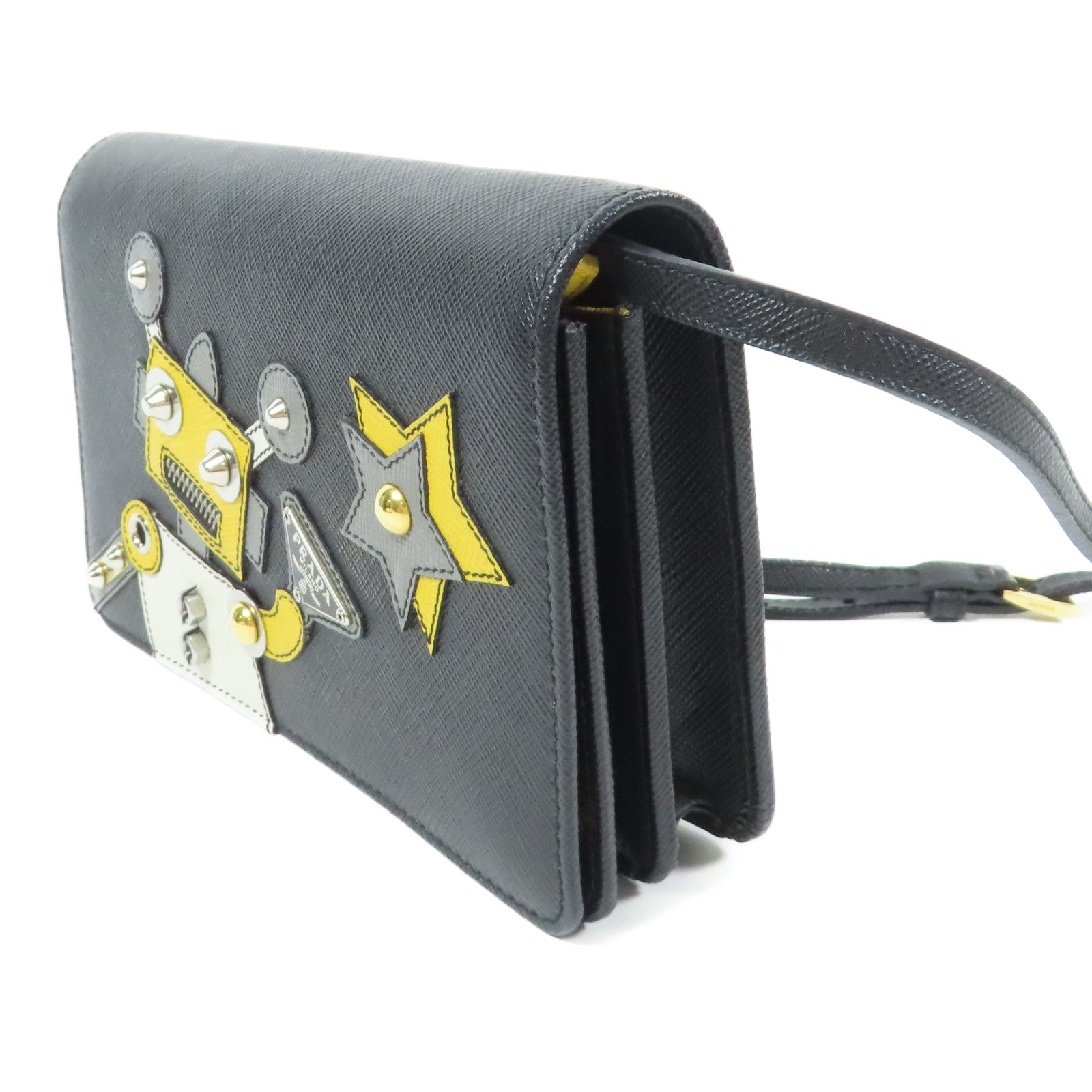 PRADA 牛皮皮革Robot Wallet Bag金扣肩背袋