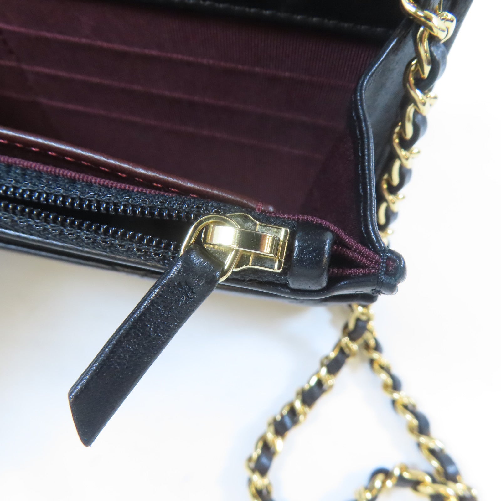 CHANEL 菱格牛皮皮革Wallet On Chain金扣鏈帶肩背袋黑色