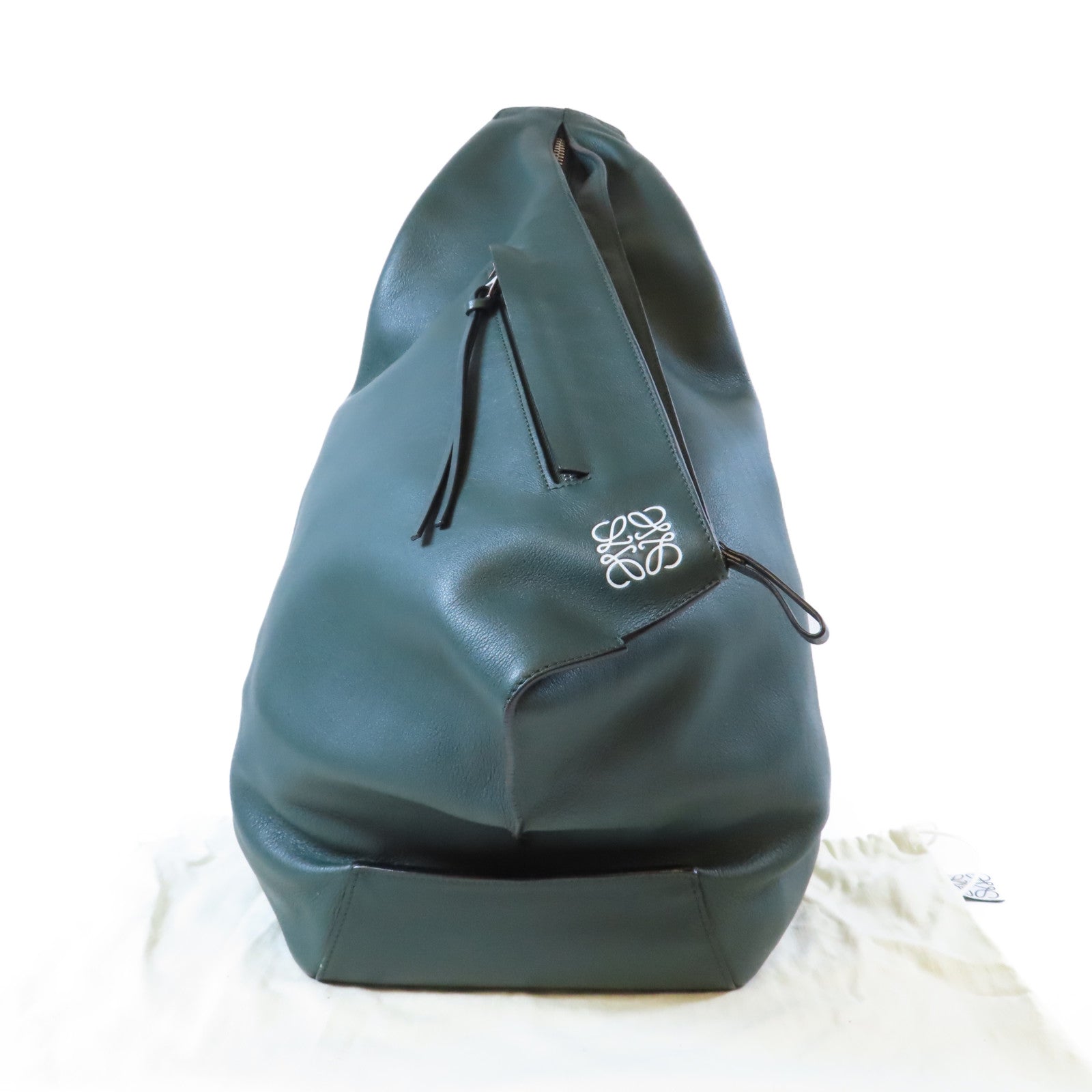 LOEWE 牛皮皮革Backpack銀扣背包綠色