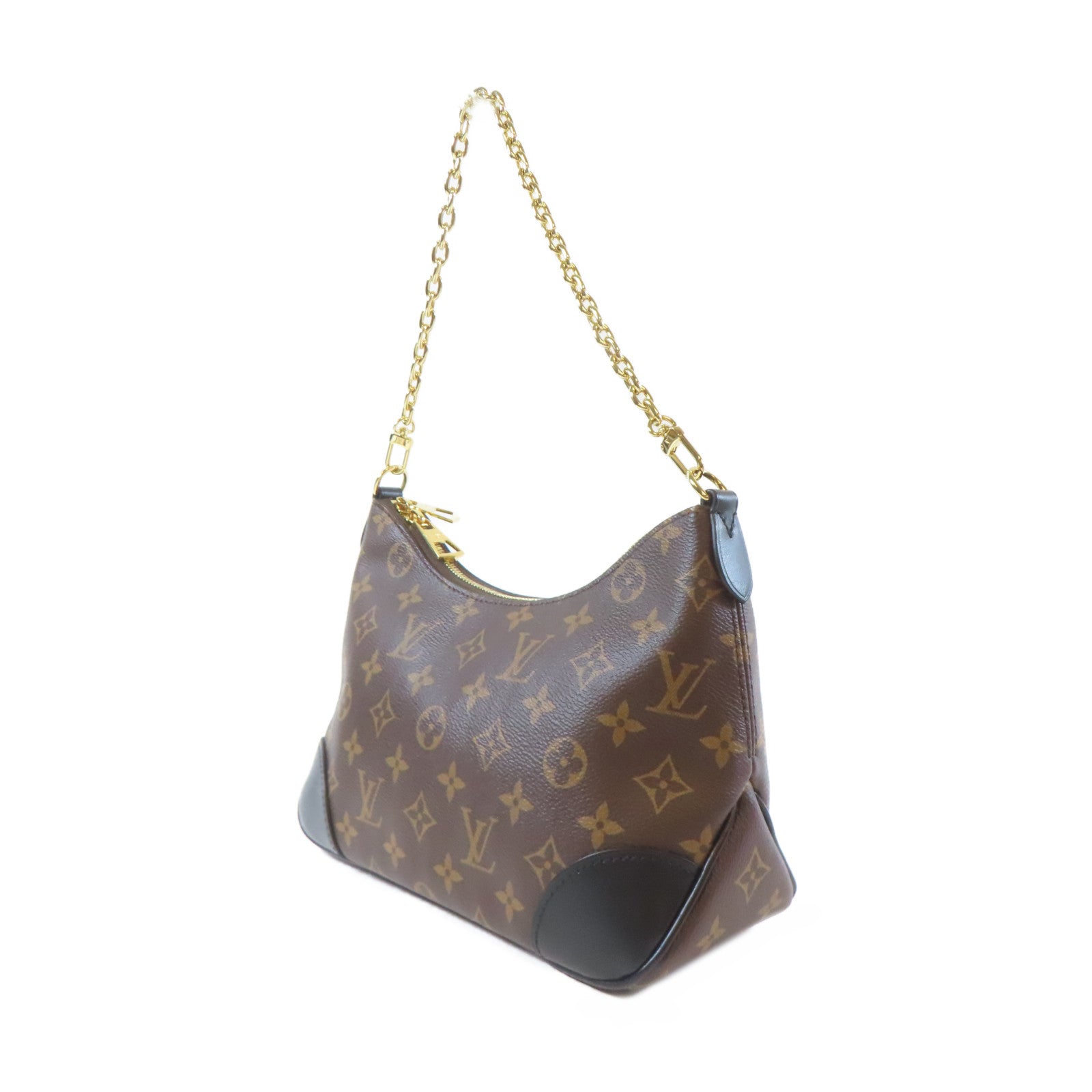 LOUIS VUITTON Monogram Macassar Boulogne金扣鏈帶肩背袋啡色