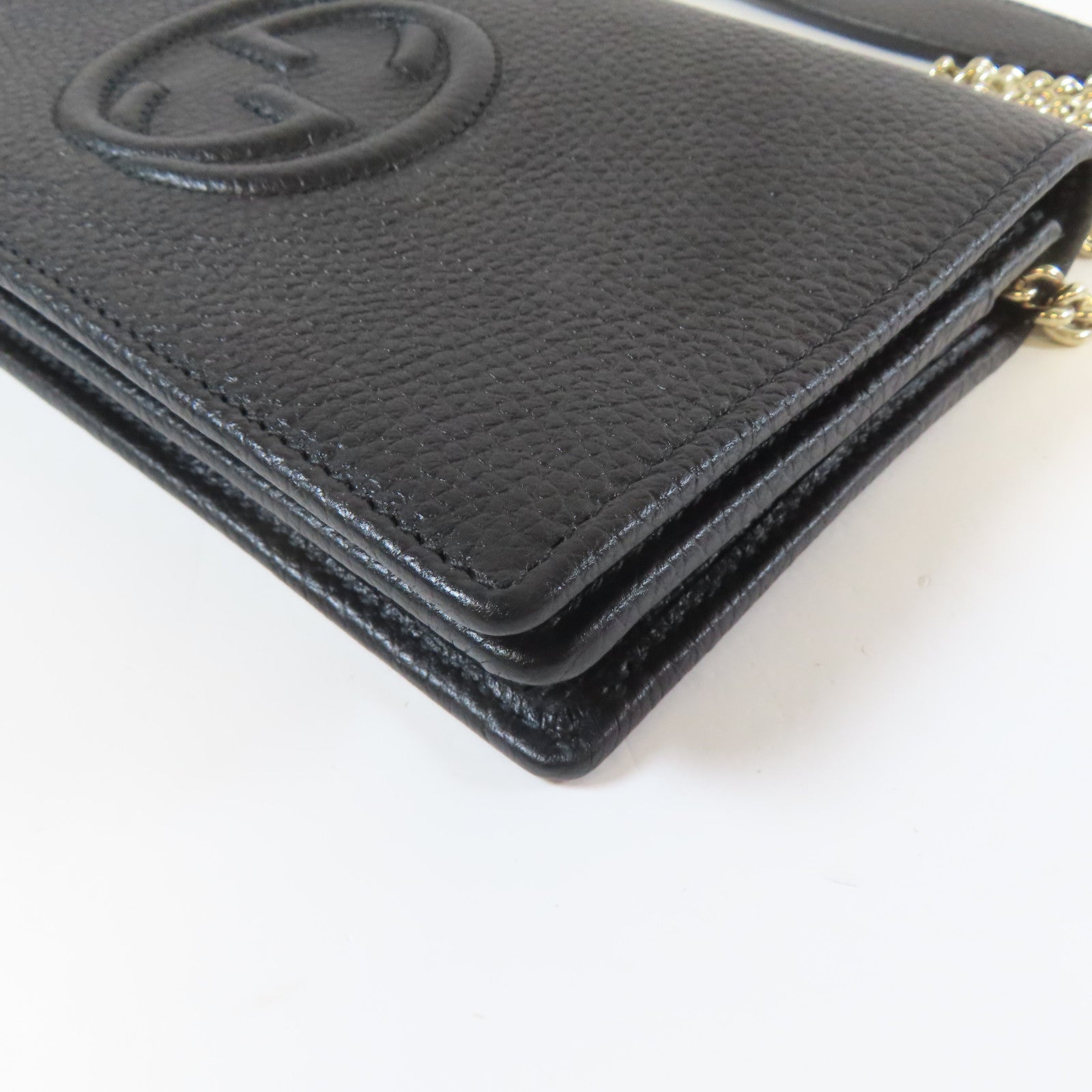 GUCCI 牛皮皮革Wallet Shoulder Bag金扣鏈帶肩背袋黑色