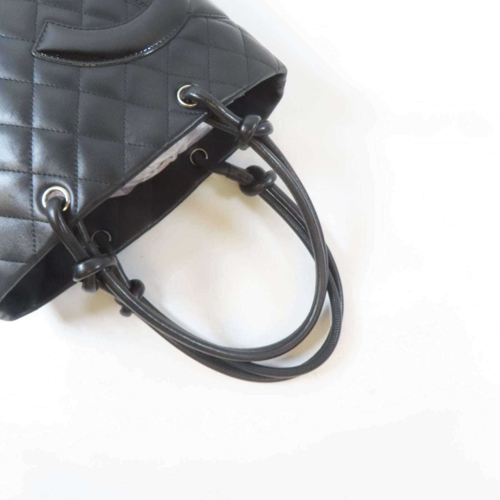 CHANEL 菱格牛皮皮革Cambon Tote銀扣手挽袋黑色