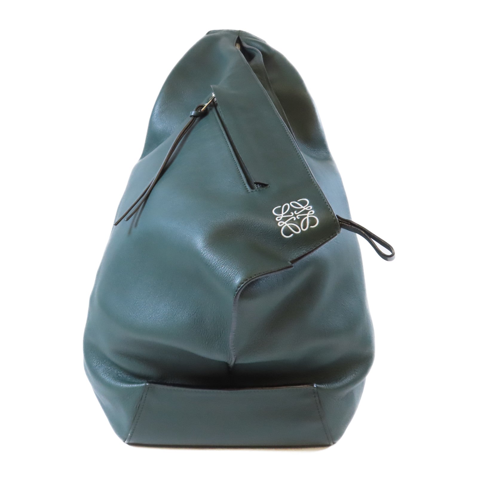 LOEWE 牛皮皮革Backpack銀扣背包綠色