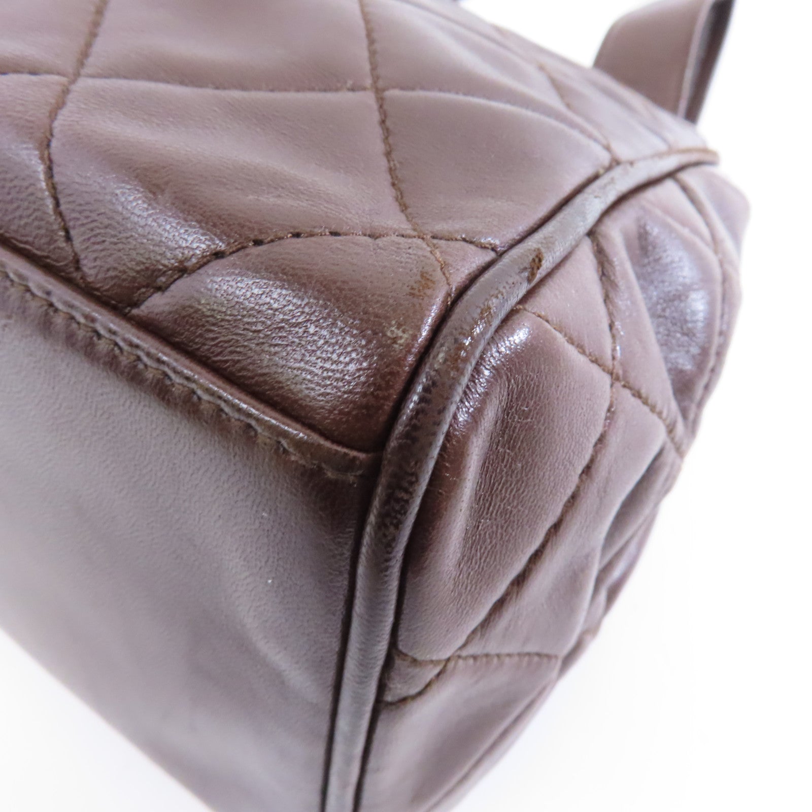 CHANEL 菱格羊皮皮革Vintage Handbag金扣手挽袋啡色