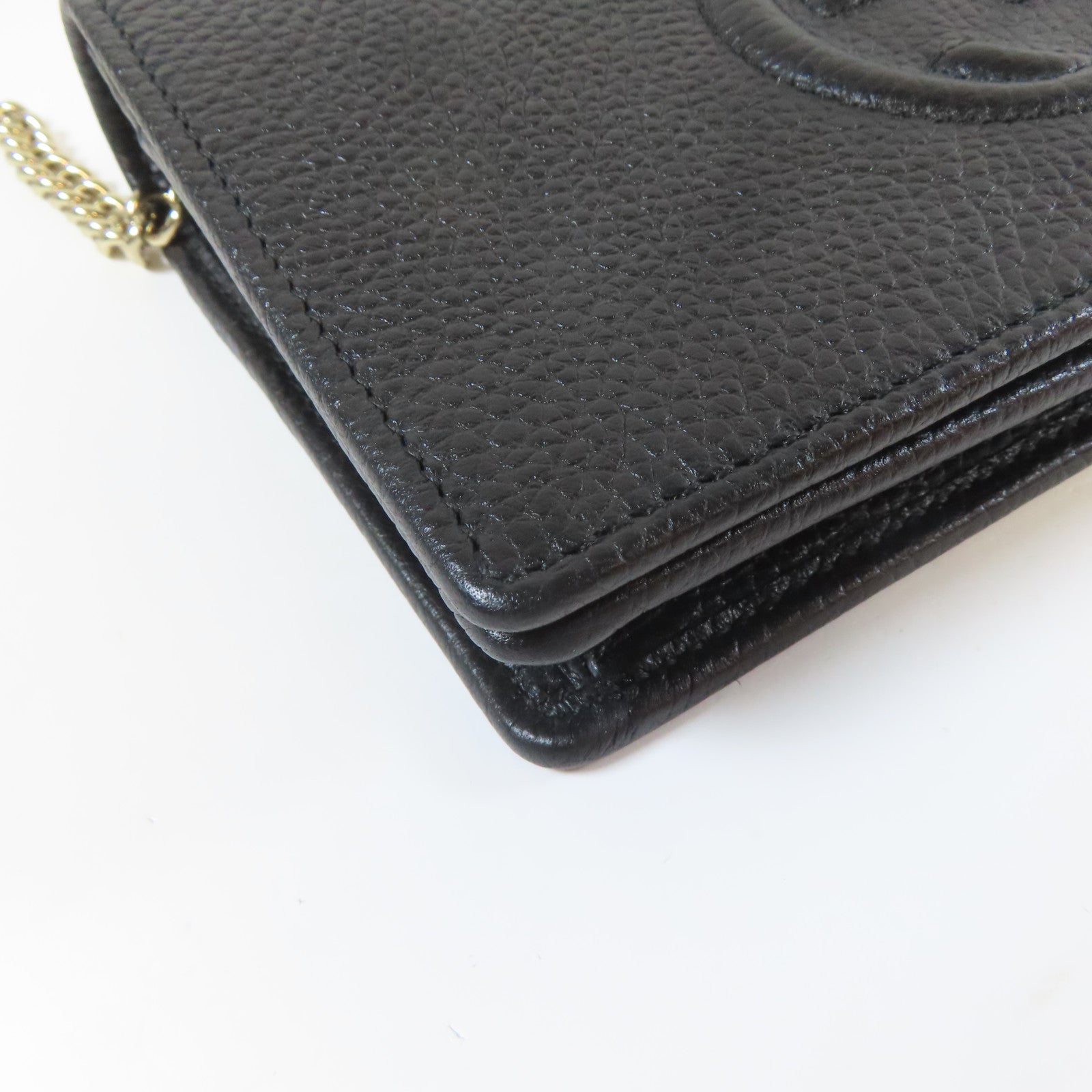 GUCCI 牛皮皮革Wallet Shoulder Bag金扣鏈帶肩背袋黑色