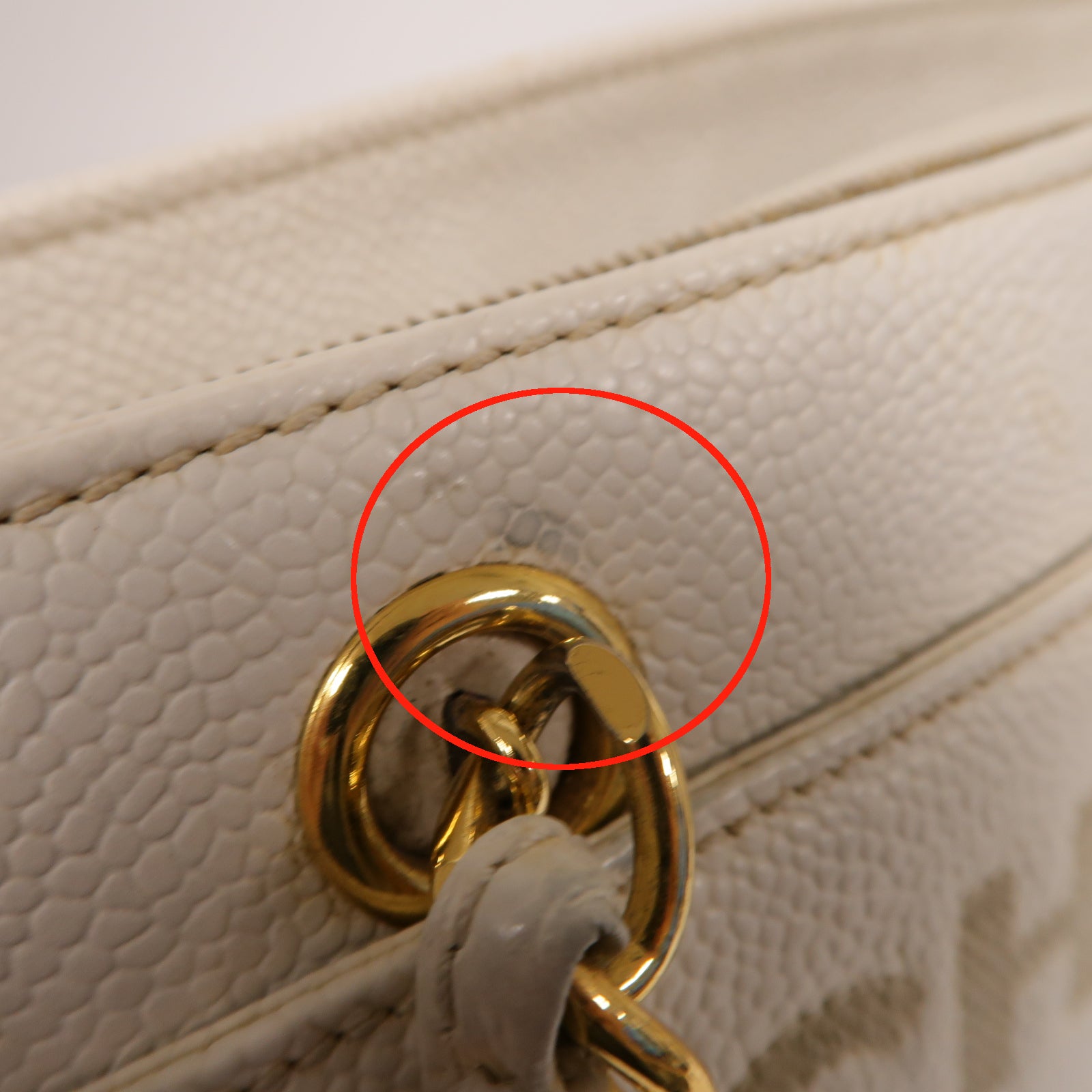 CHANEL **【激減優惠】Caviar皮革Handbag金扣手挽袋白色
