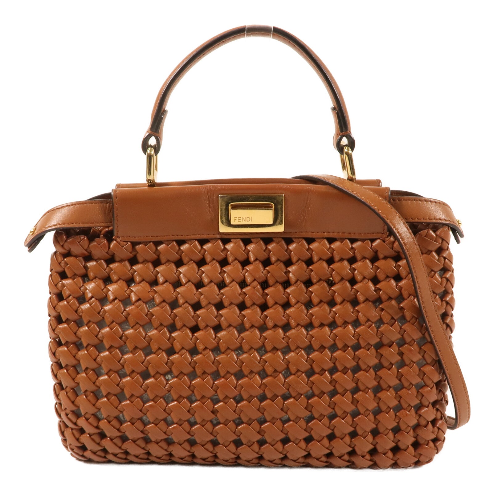 FENDI Nappa皮革Mini Peekaboo金扣手挽肩背兩用袋