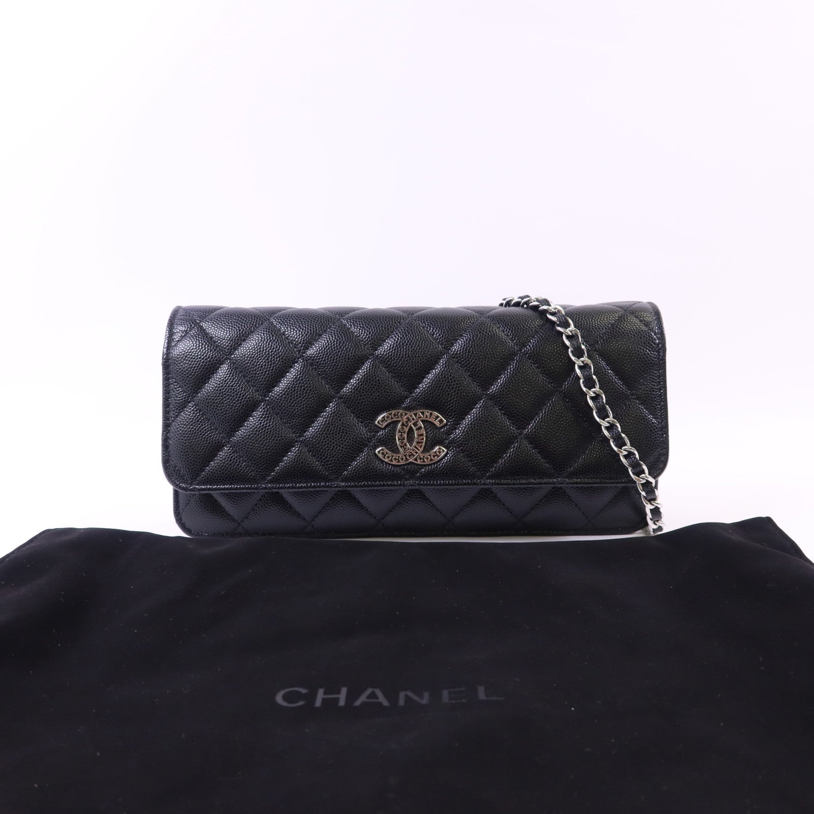 CHANEL 【激減優惠】牛皮皮革Flap Phone Bag銀扣鏈帶肩背袋